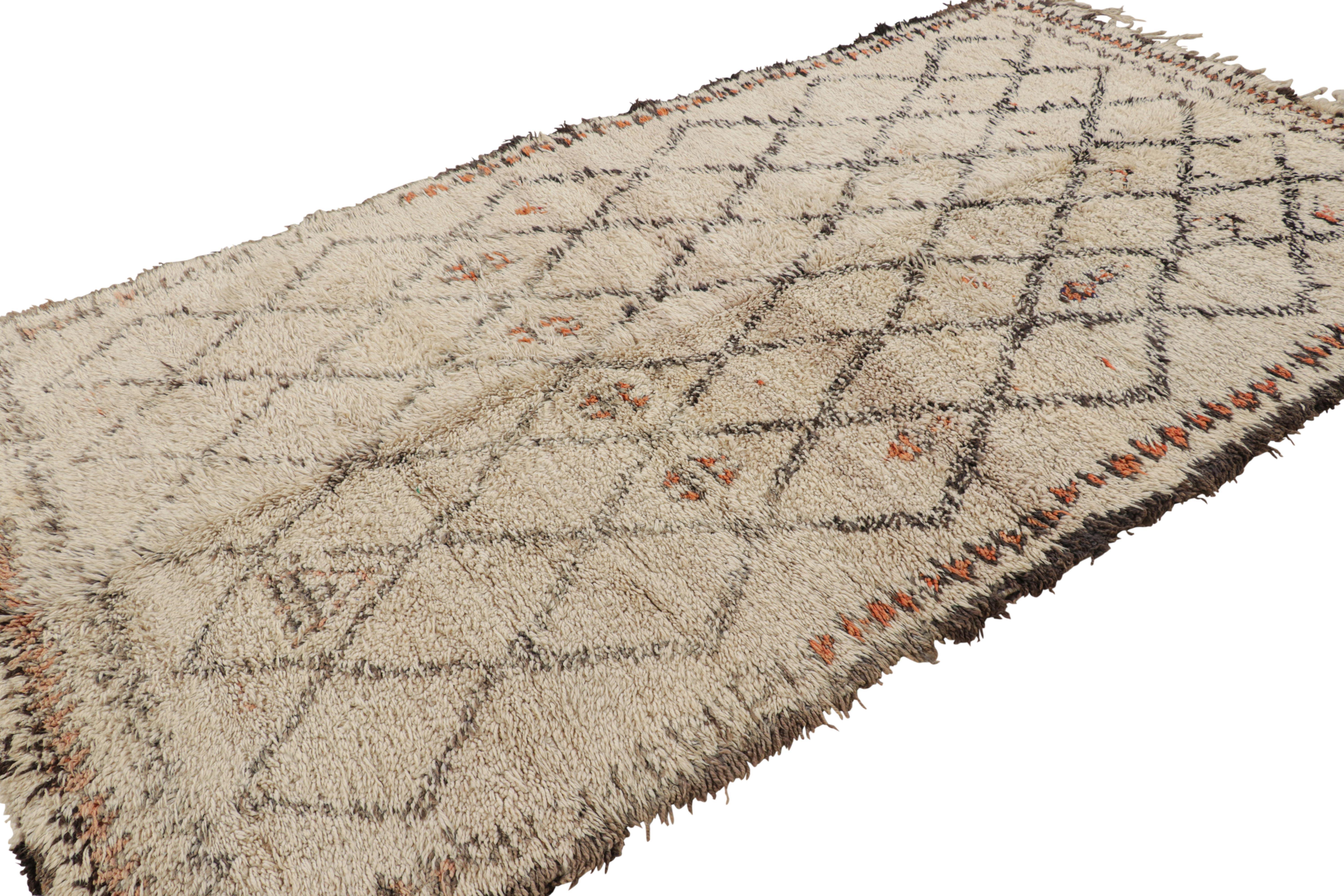Mid-20th Century Vintage Moroccan Rug in Beige with Black Diamond Medallions, from Rug & Kilim For Sale