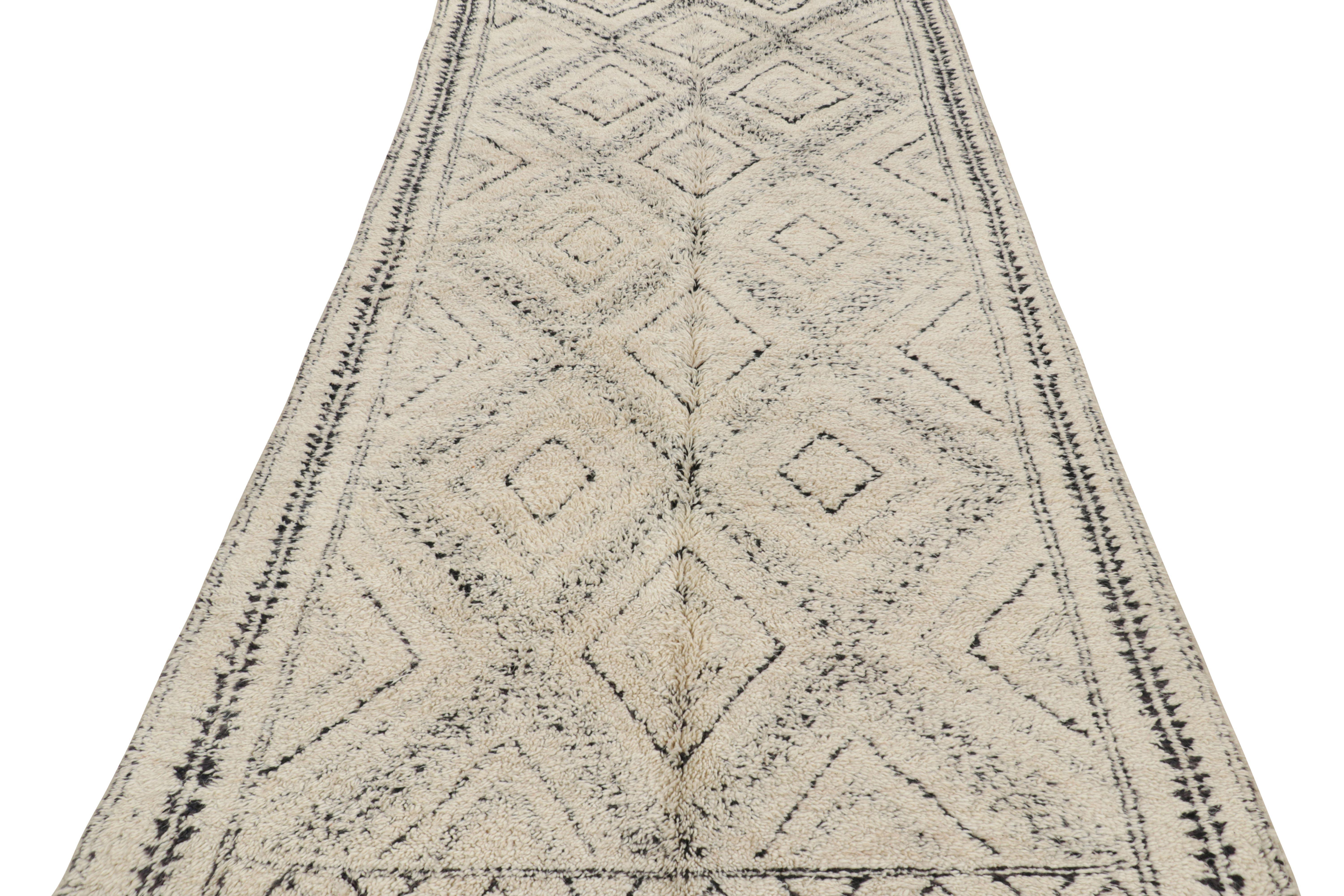 Mid-20th Century Vintage Moroccan Rug in Beige with Black Diamond Medallions, from Rug & Kilim For Sale