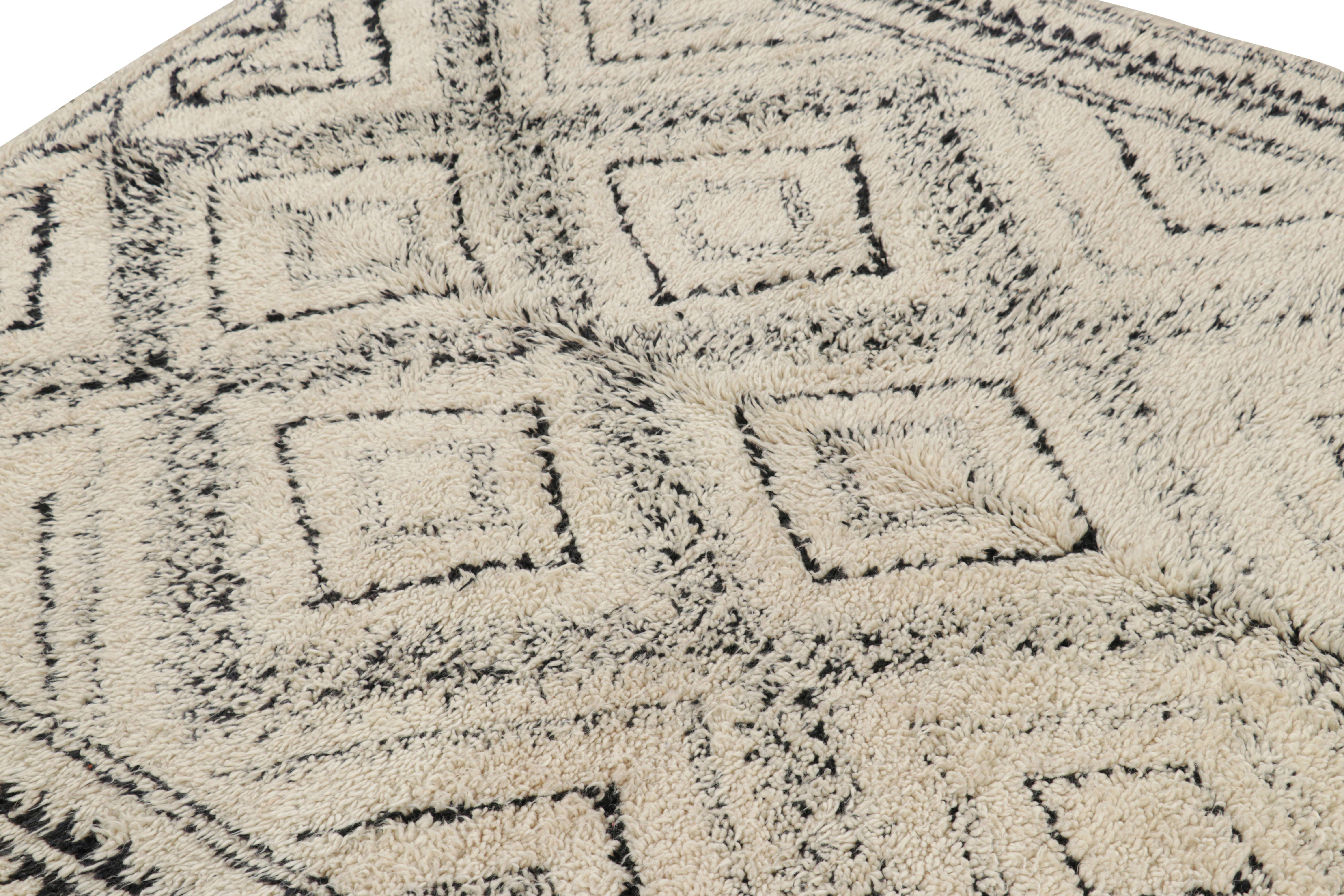 Wool Vintage Moroccan Rug in Beige with Black Diamond Medallions, from Rug & Kilim For Sale