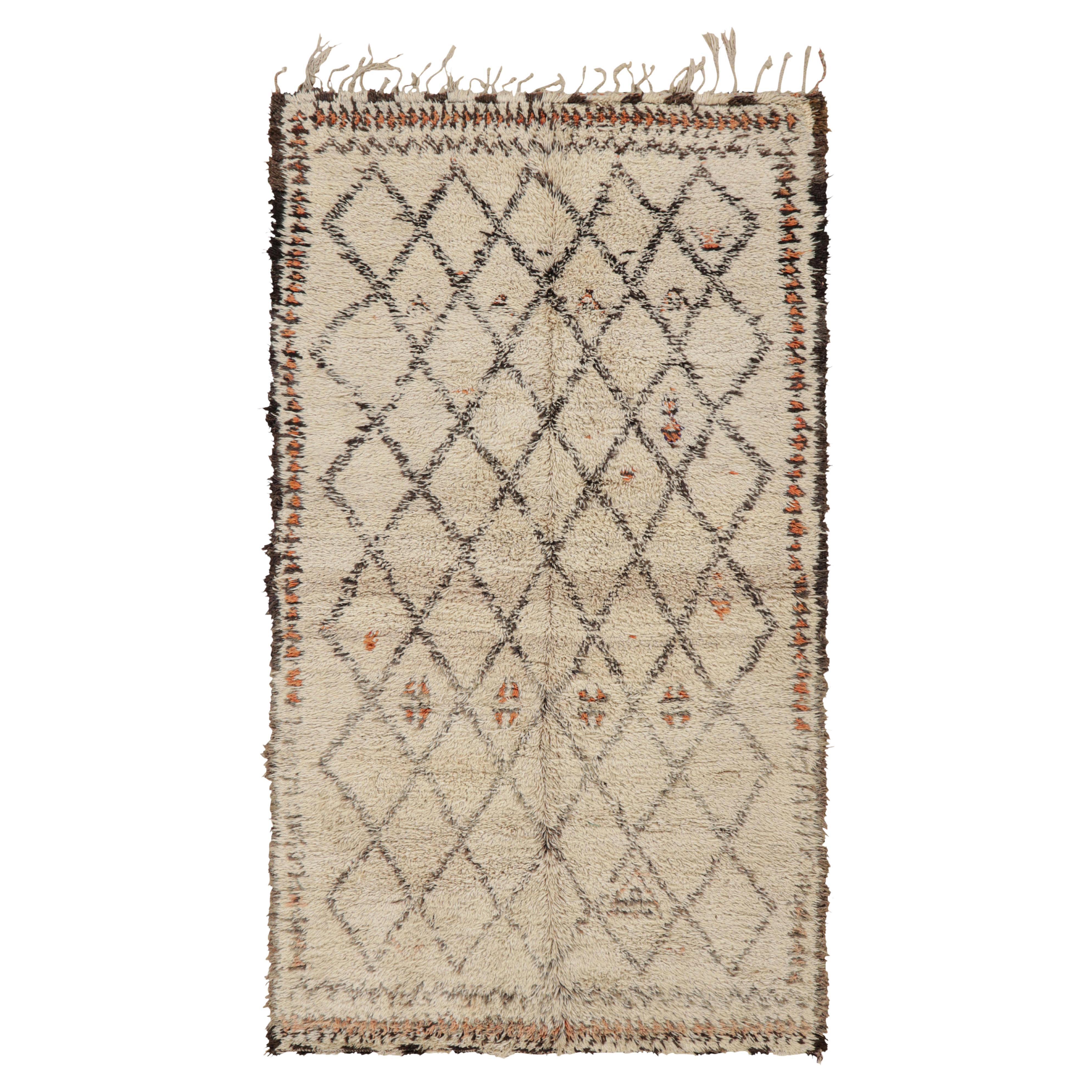 Vintage Moroccan Rug in Beige with Black Diamond Medallions, from Rug & Kilim