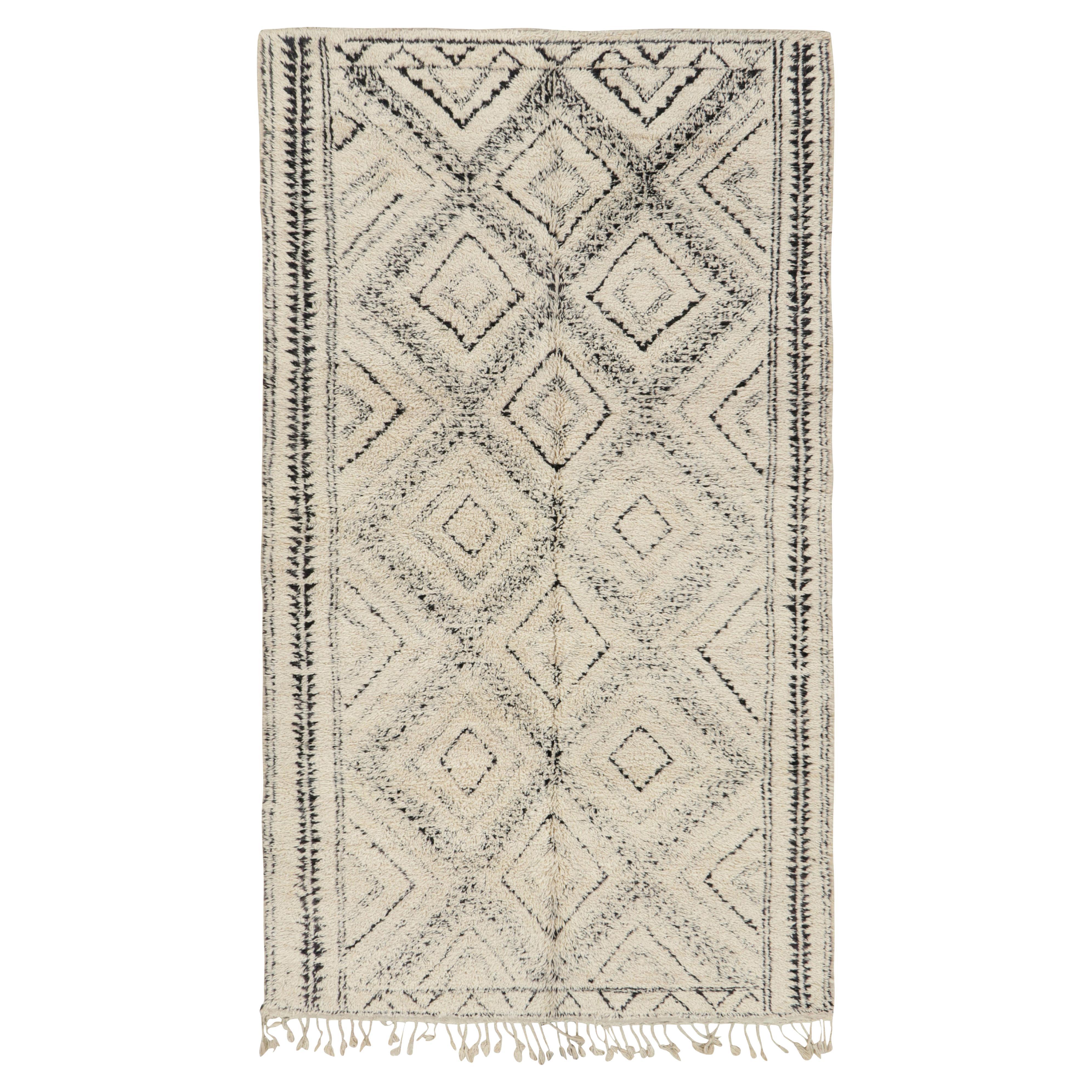 Vintage Moroccan Rug in Beige with Black Diamond Medallions, from Rug & Kilim