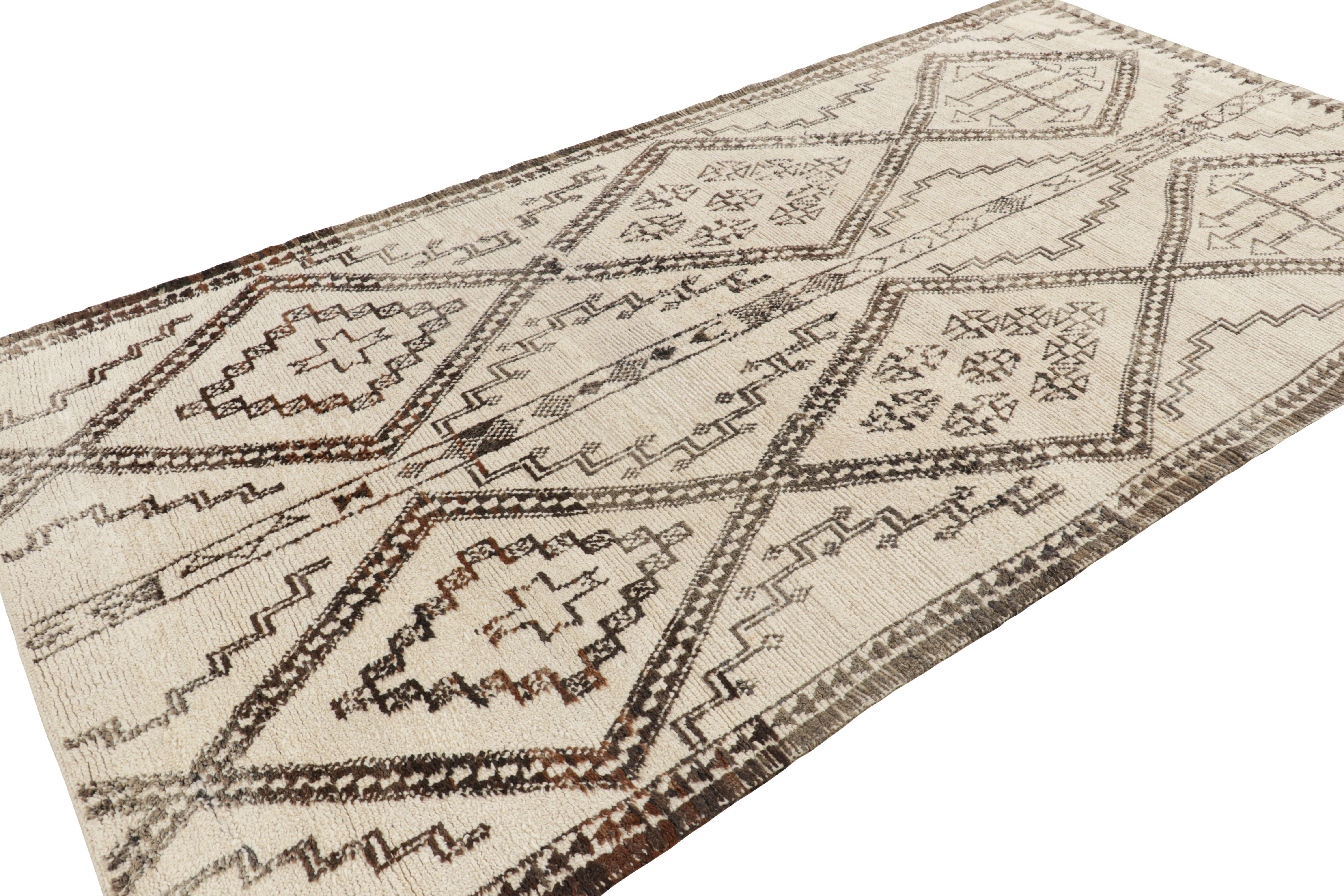 Mid-20th Century Vintage Moroccan Rug in Beige with Brown Diamond Medallions, from Rug & Kilim For Sale