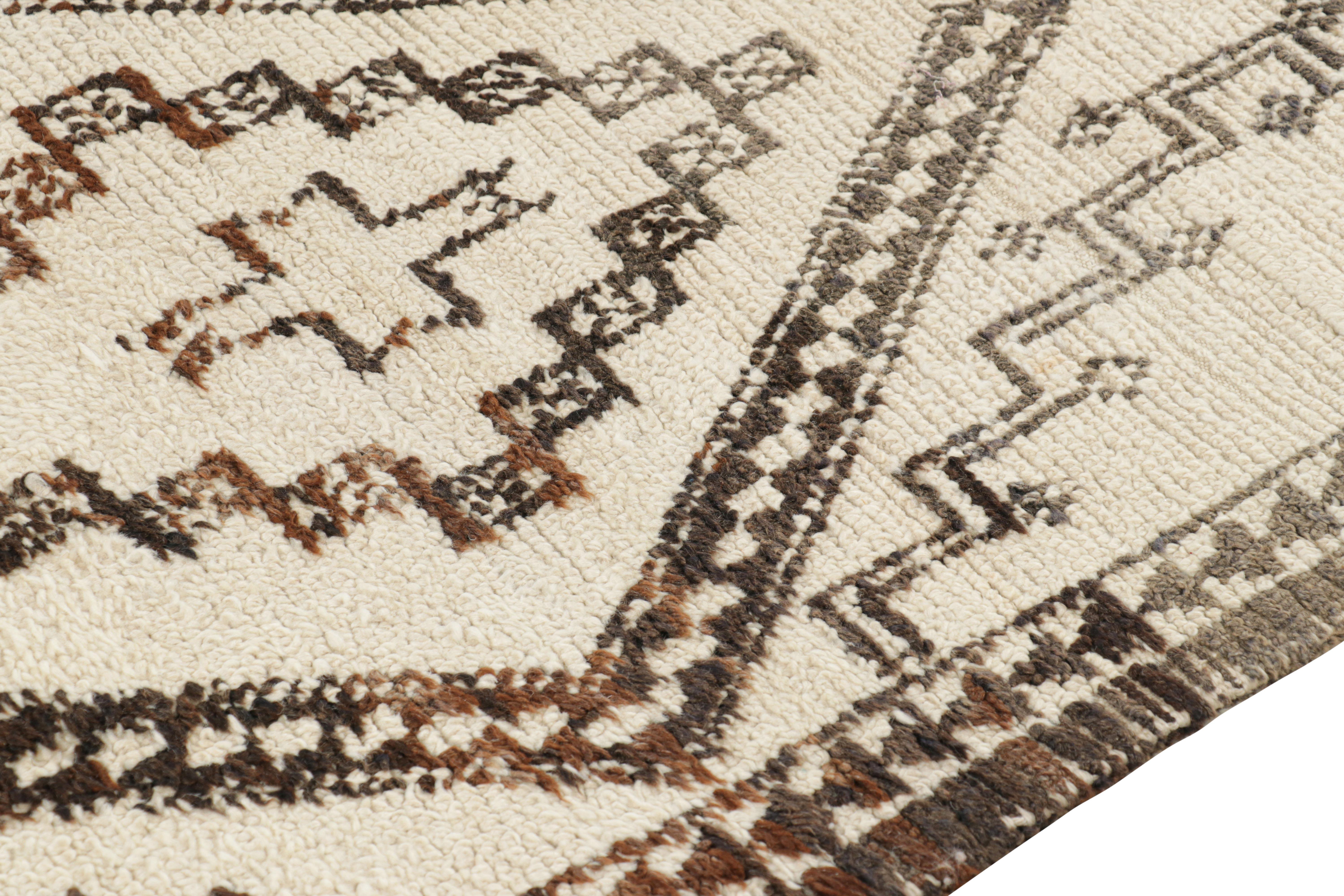 Wool Vintage Moroccan Rug in Beige with Brown Diamond Medallions, from Rug & Kilim For Sale