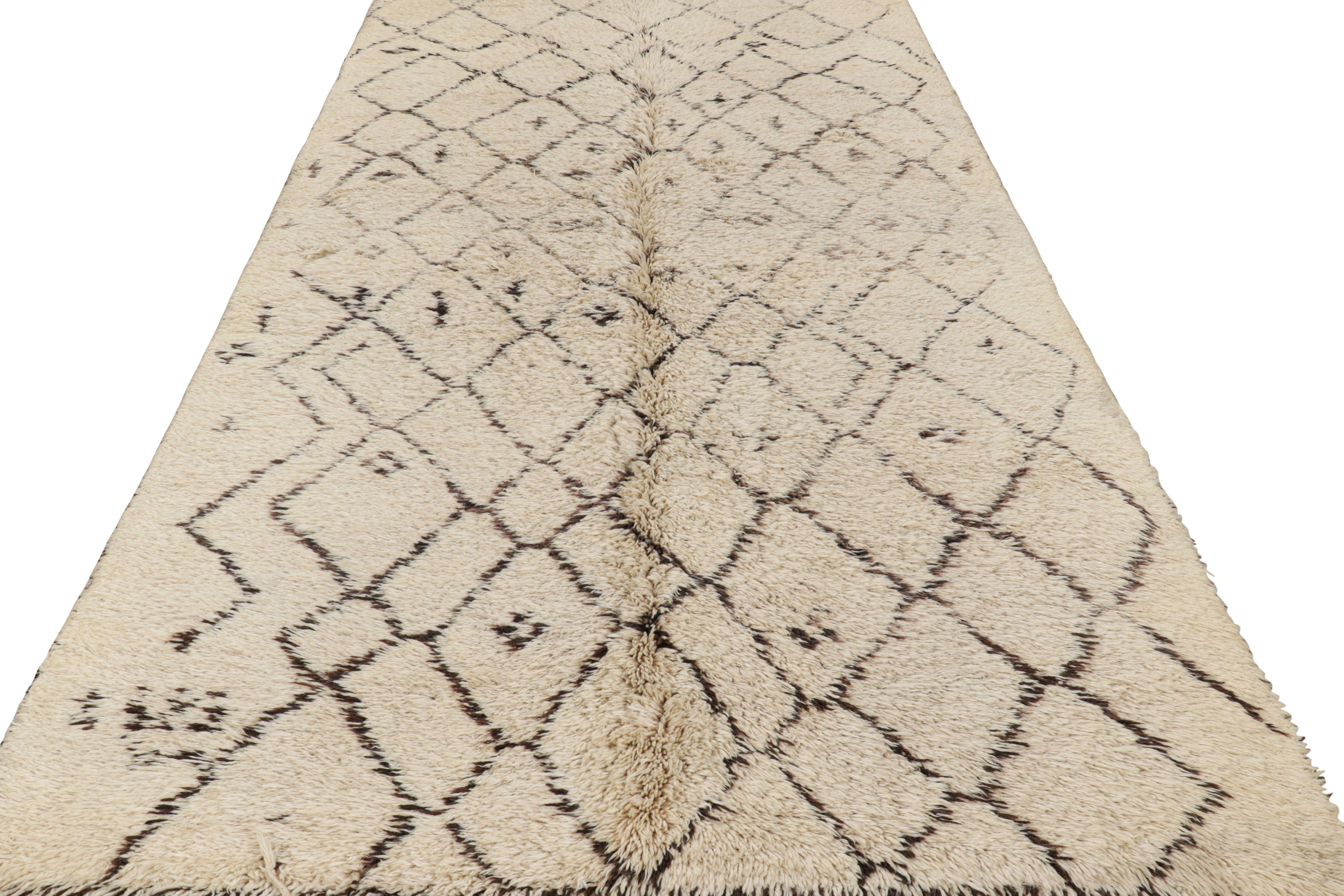 Vintage Moroccan Rug in Beige with Brown Diamond Patterns, from Rug & Kilim In Good Condition For Sale In Long Island City, NY