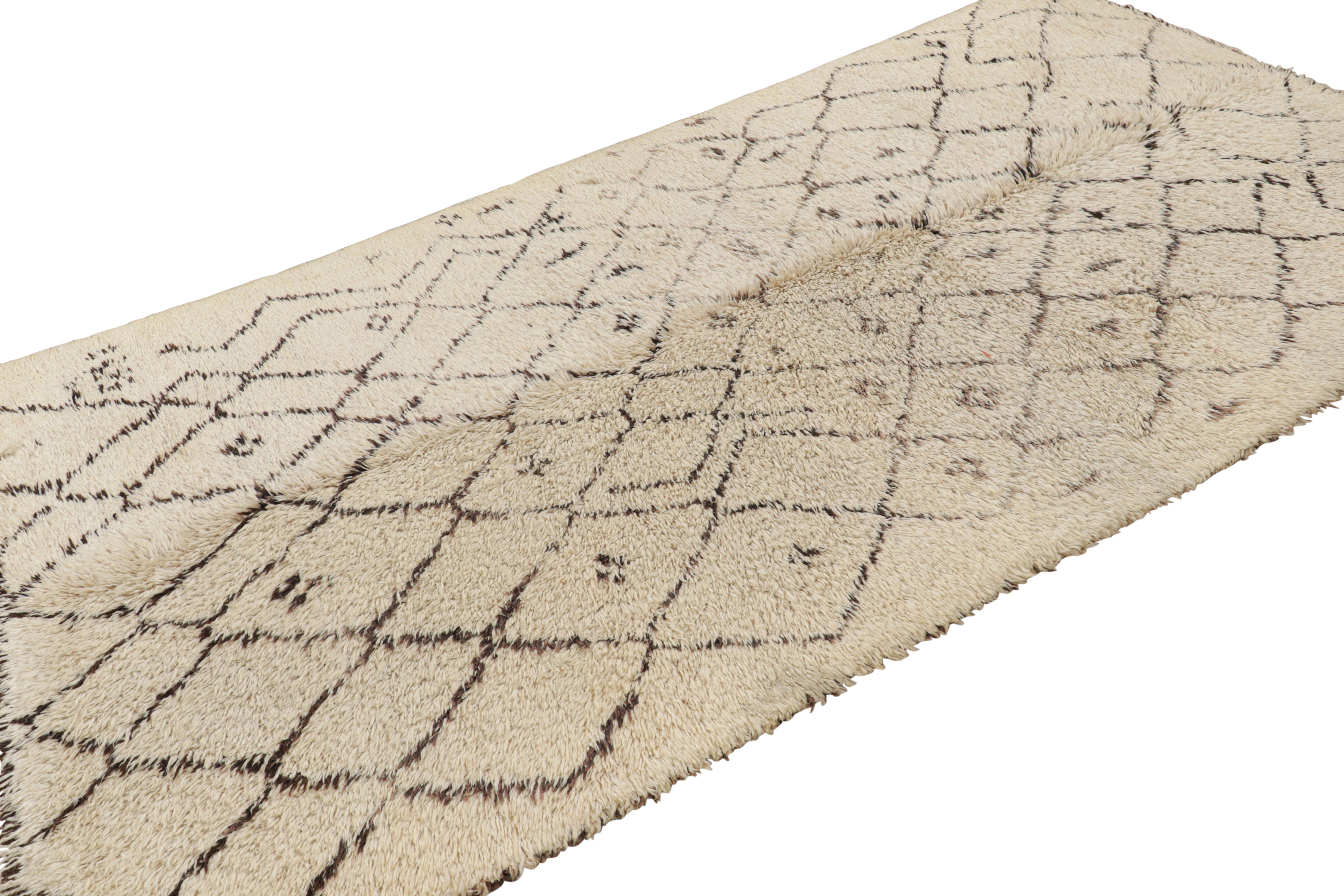 Mid-20th Century Vintage Moroccan Rug in Beige with Brown Diamond Patterns, from Rug & Kilim For Sale
