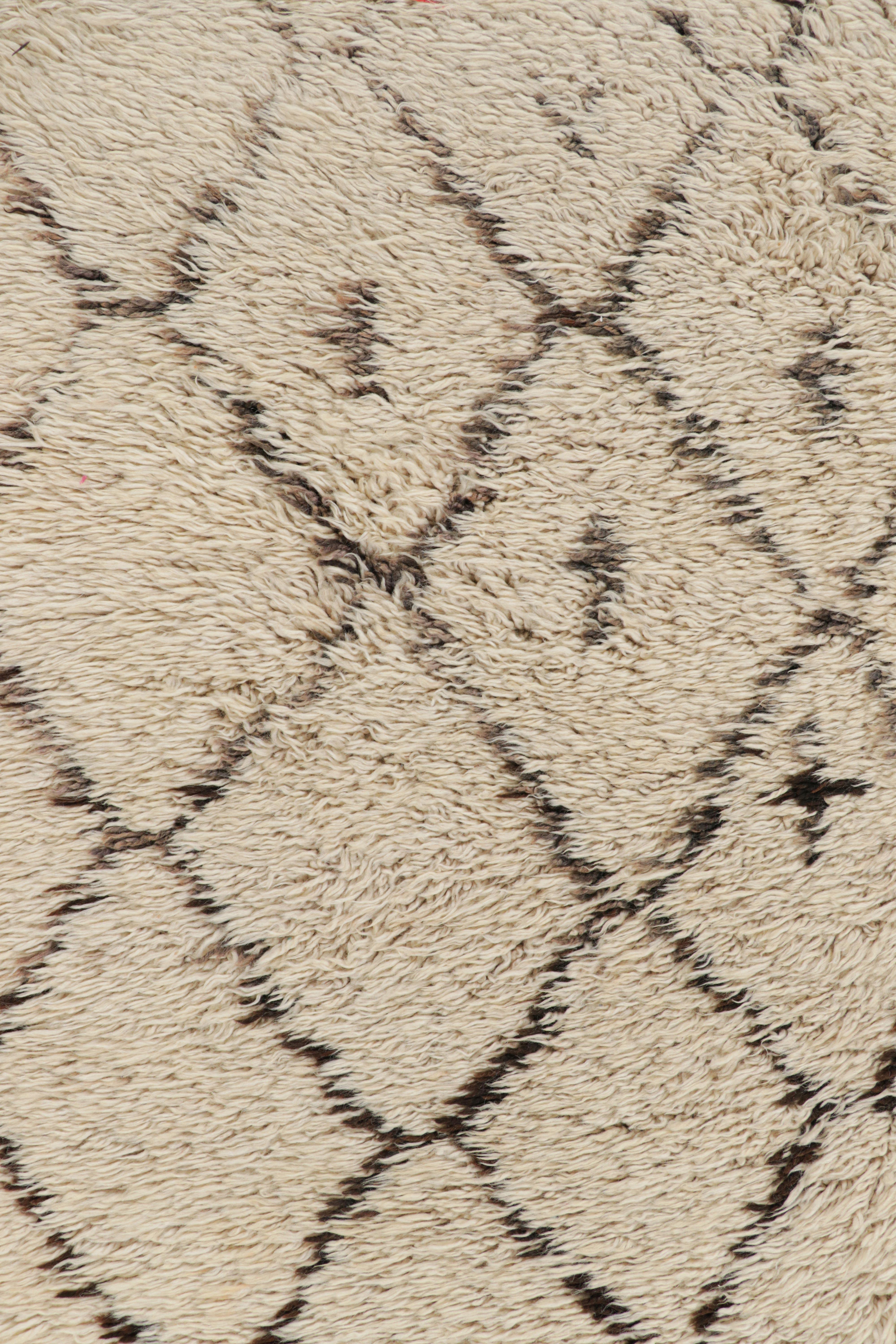 Wool Vintage Moroccan Rug in Beige with Brown Diamond Patterns, from Rug & Kilim For Sale