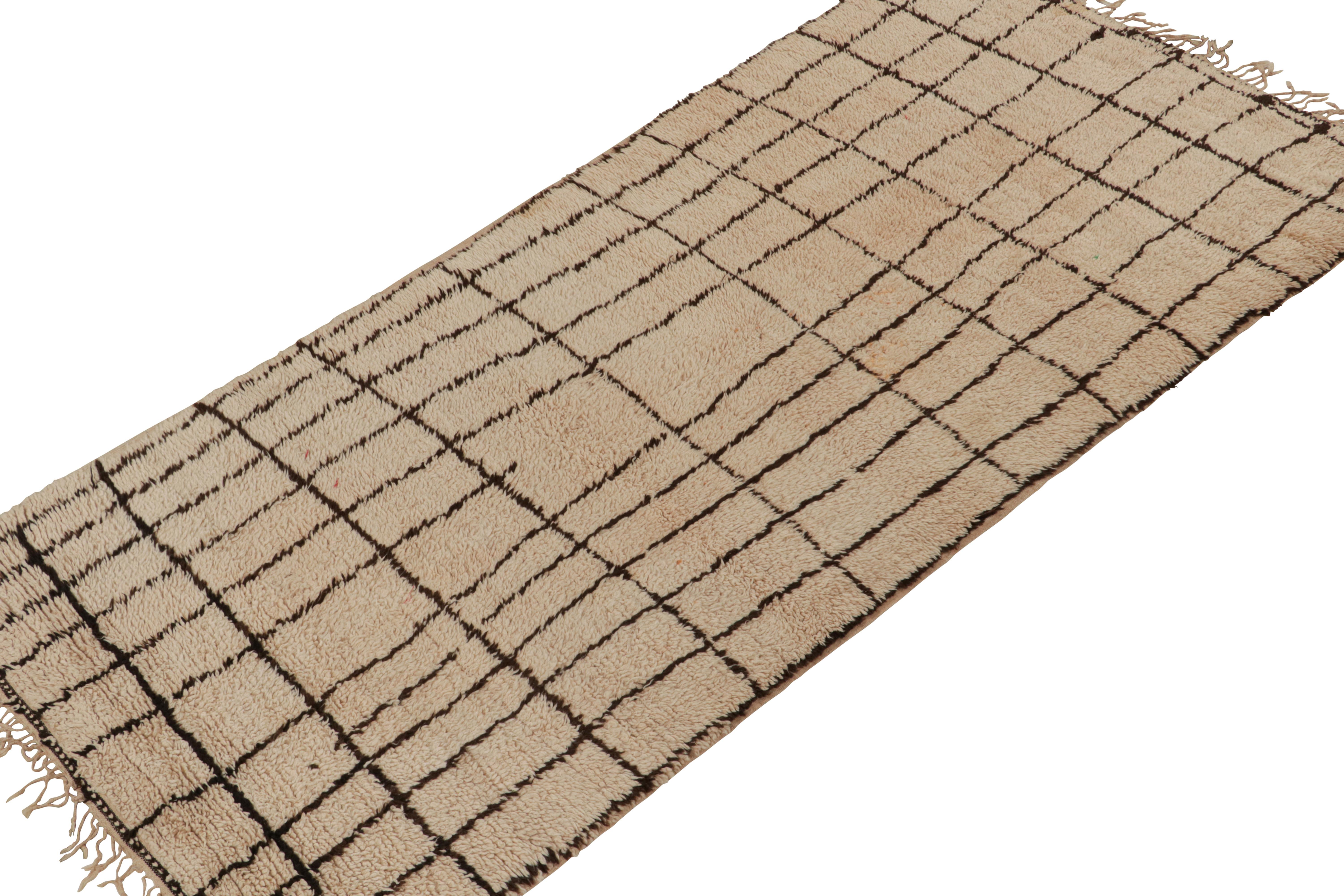 Hand-Knotted Vintage Moroccan rug in Beige with Brown Geometric Pattern, from Rug & Kilim For Sale