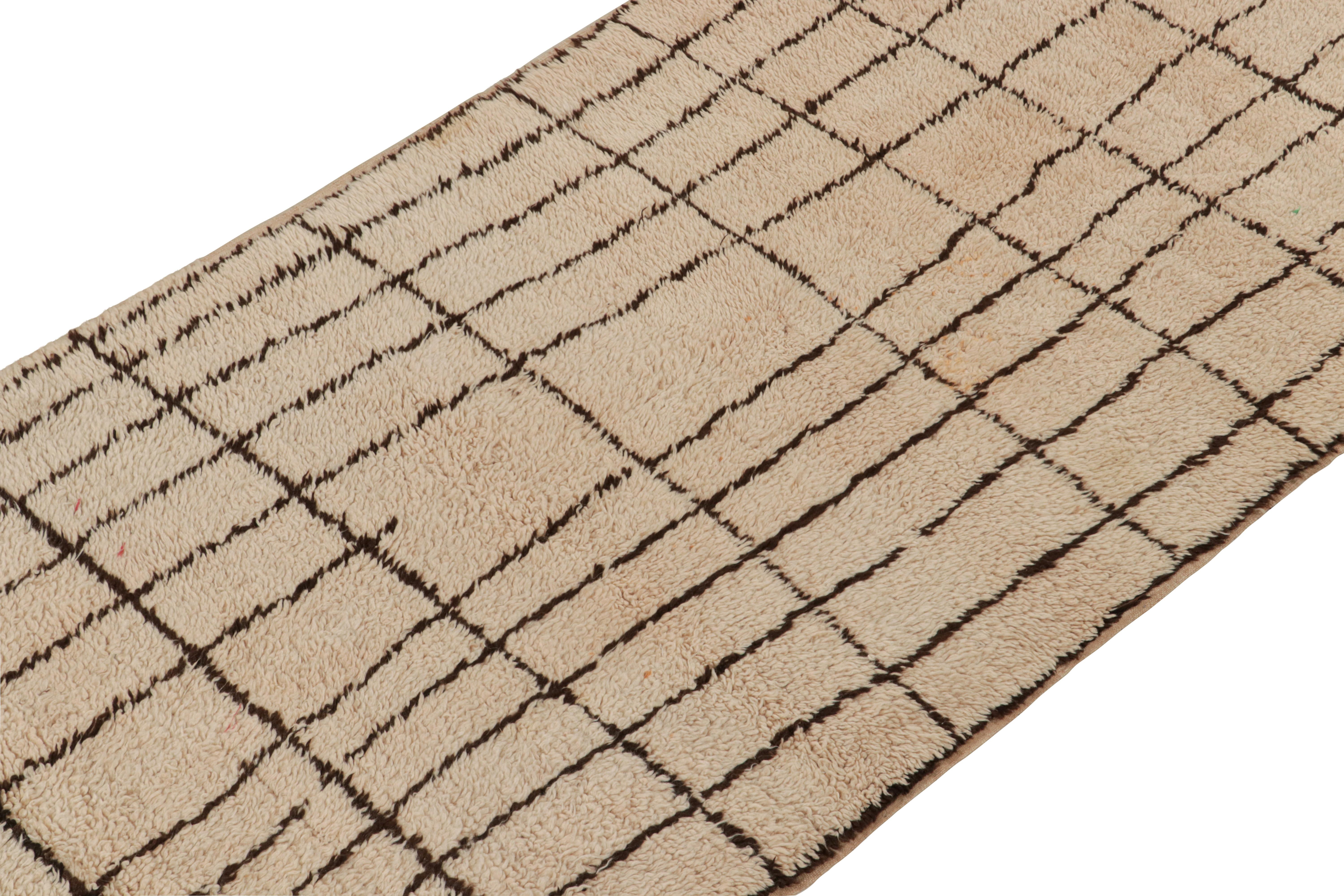 Vintage Moroccan rug in Beige with Brown Geometric Pattern, from Rug & Kilim In Good Condition For Sale In Long Island City, NY