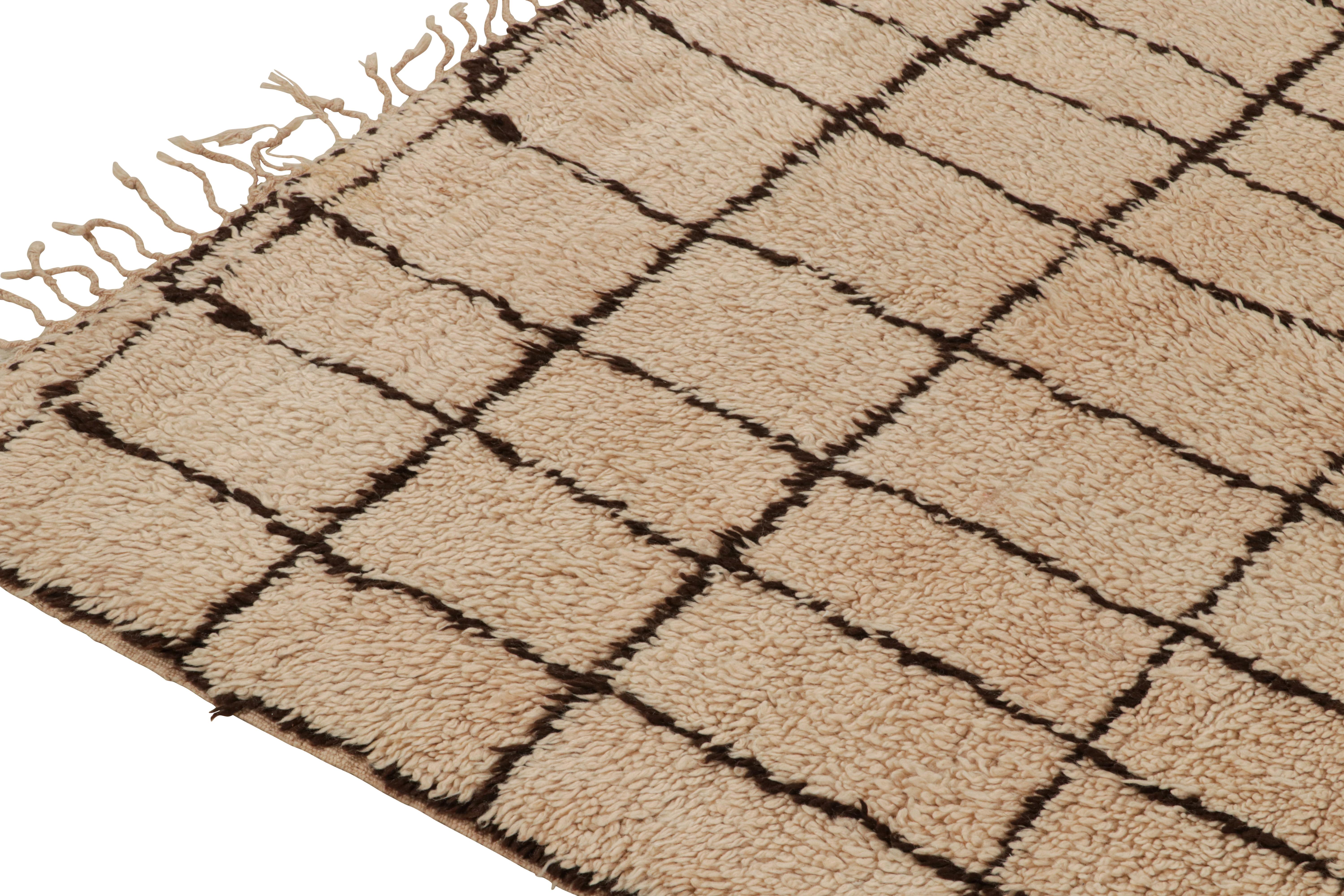 Mid-20th Century Vintage Moroccan rug in Beige with Brown Geometric Pattern, from Rug & Kilim For Sale