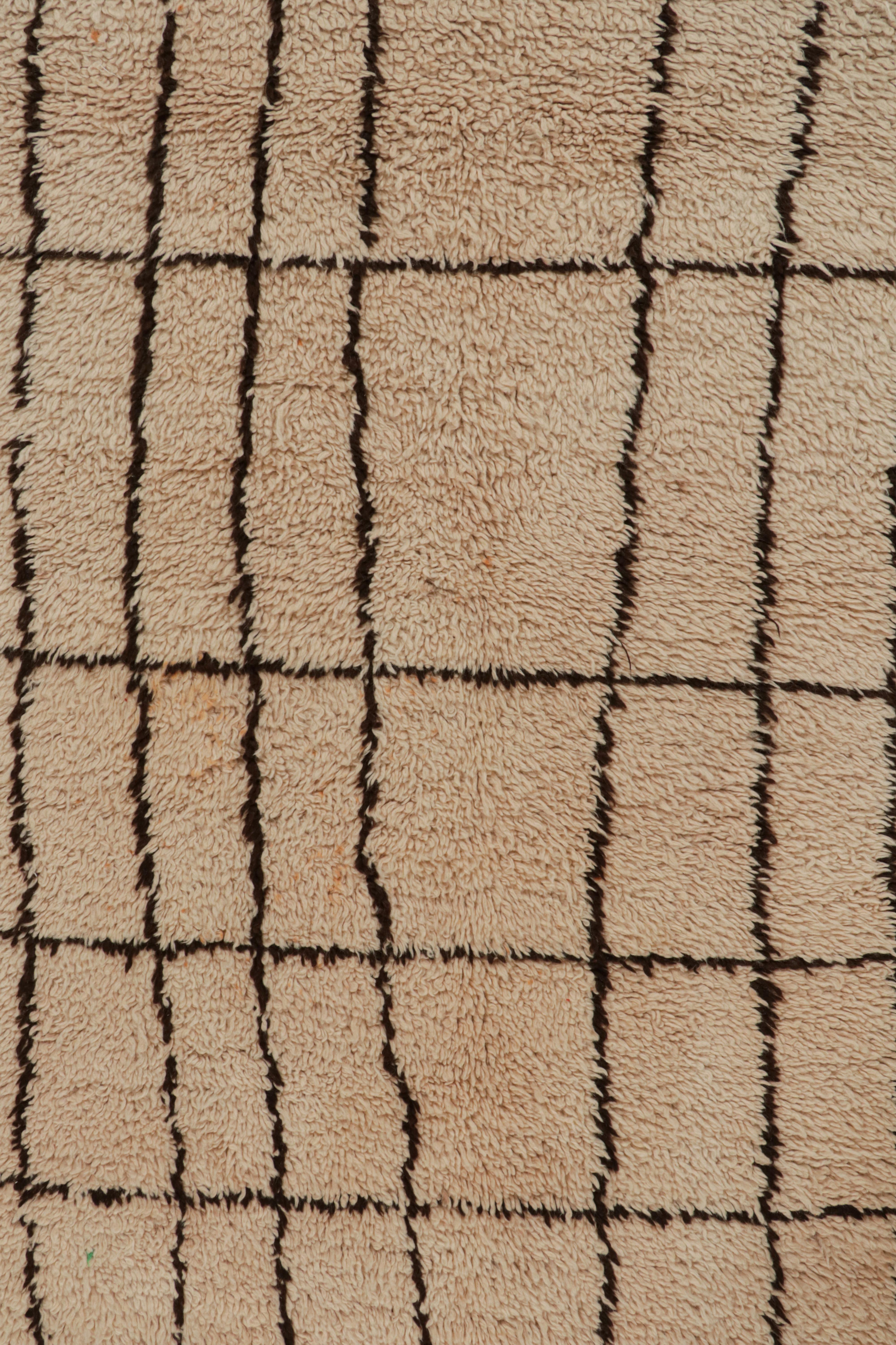 Wool Vintage Moroccan rug in Beige with Brown Geometric Pattern, from Rug & Kilim For Sale