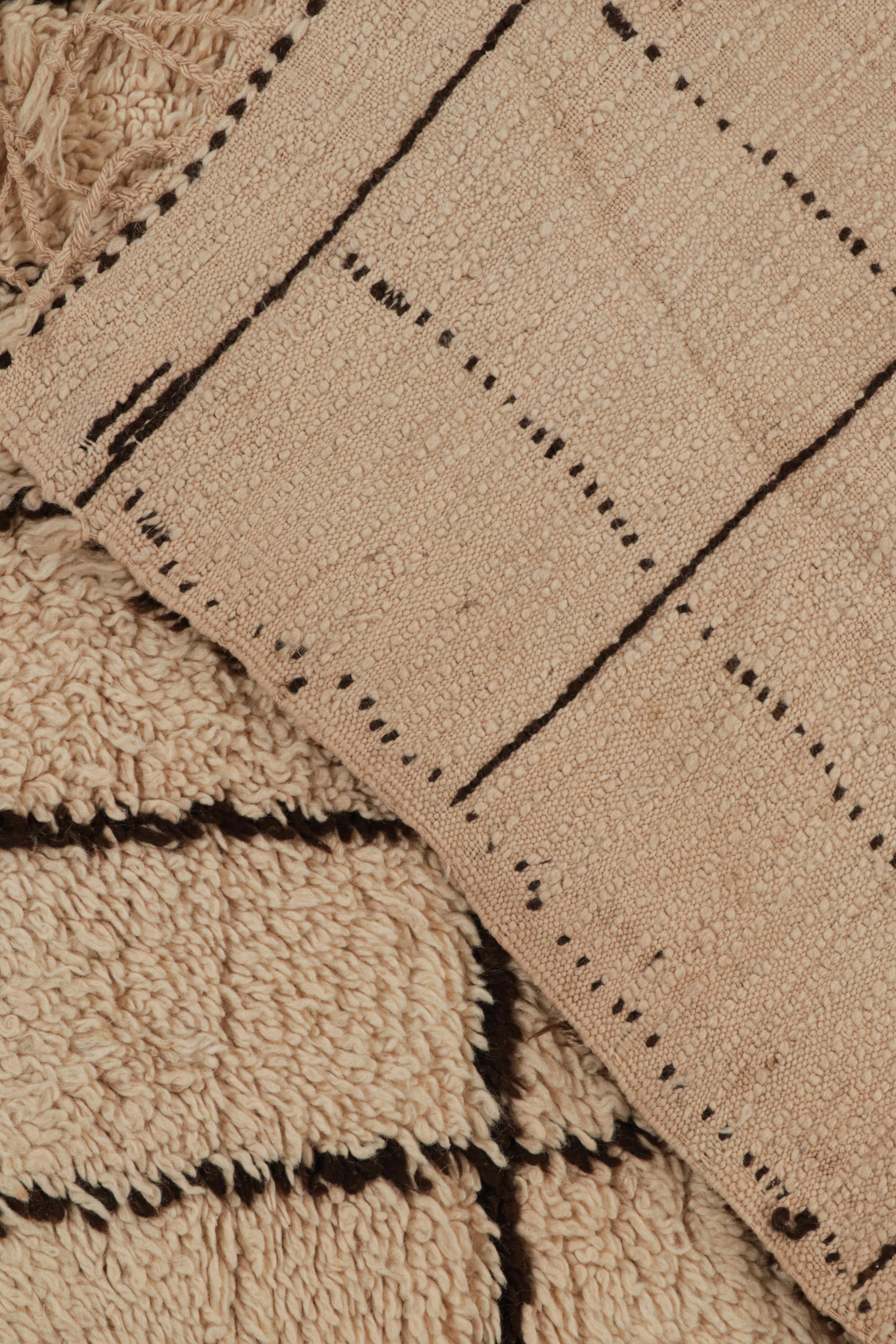 Vintage Moroccan rug in Beige with Brown Geometric Pattern, from Rug & Kilim For Sale 1