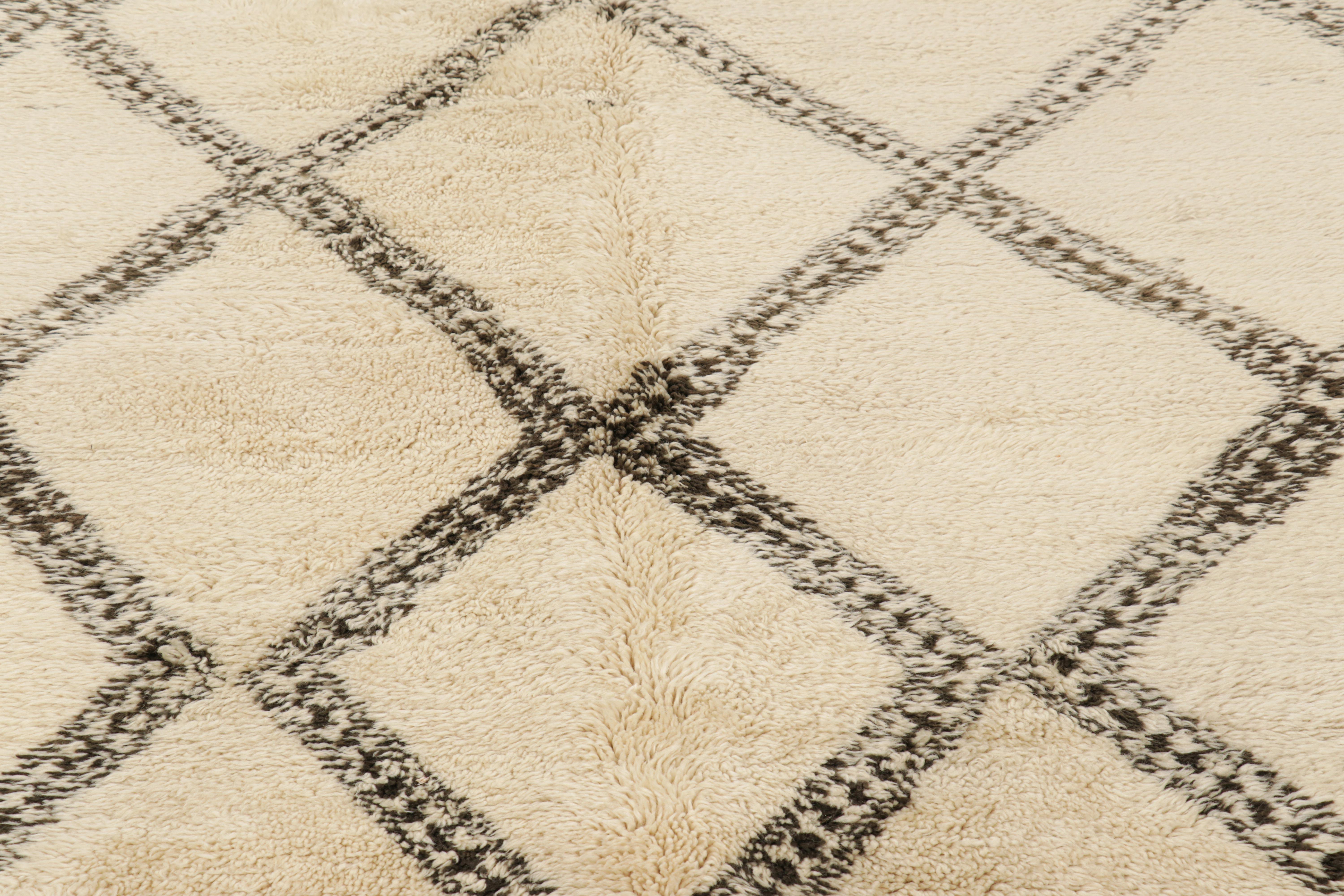 Hand-Knotted Vintage Moroccan Rug in Beige with Brown Geometric Patterns, from Rug & Kilim For Sale