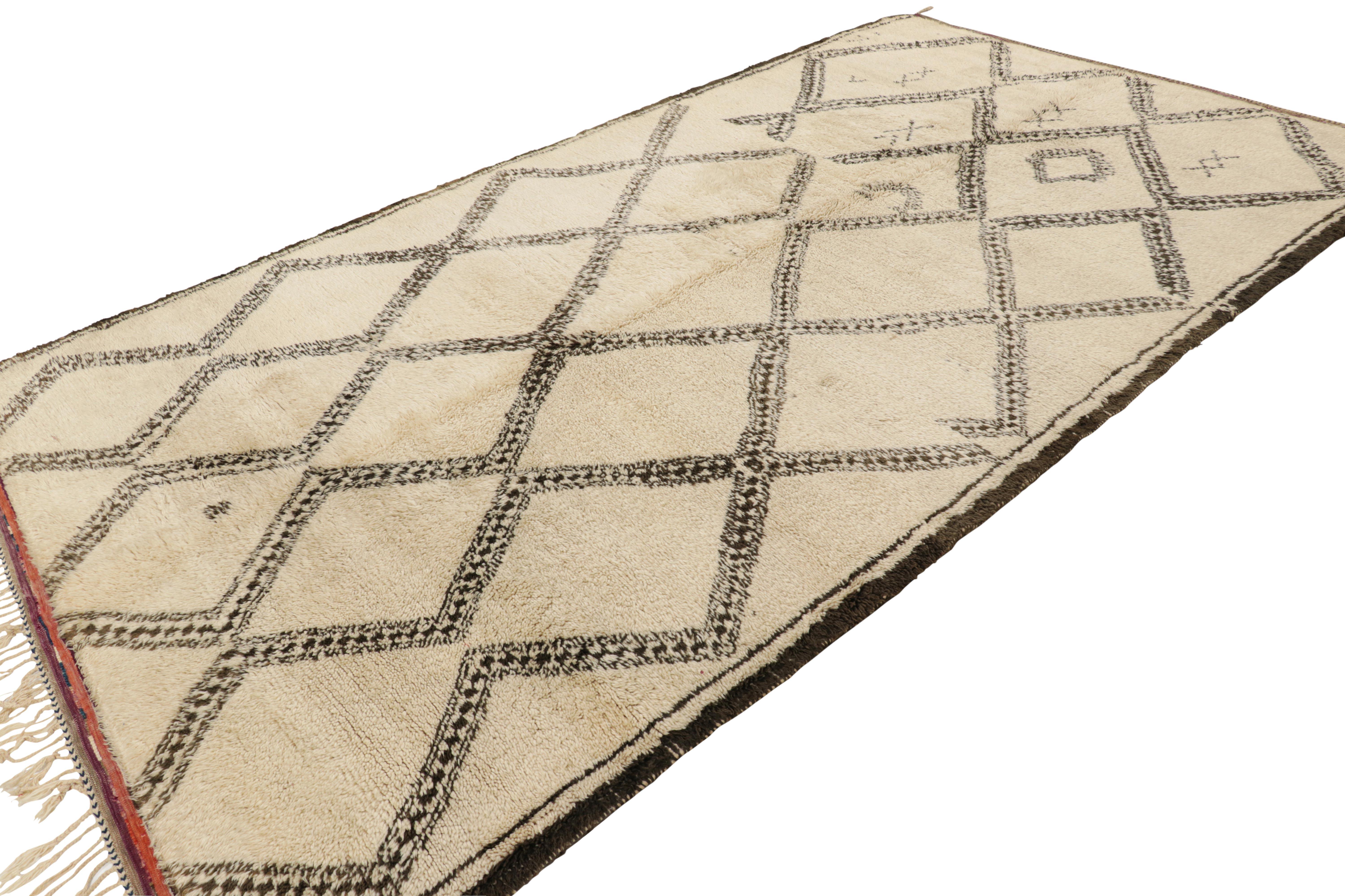 Vintage Moroccan Rug in Beige with Brown Geometric Patterns, from Rug & Kilim In Good Condition For Sale In Long Island City, NY
