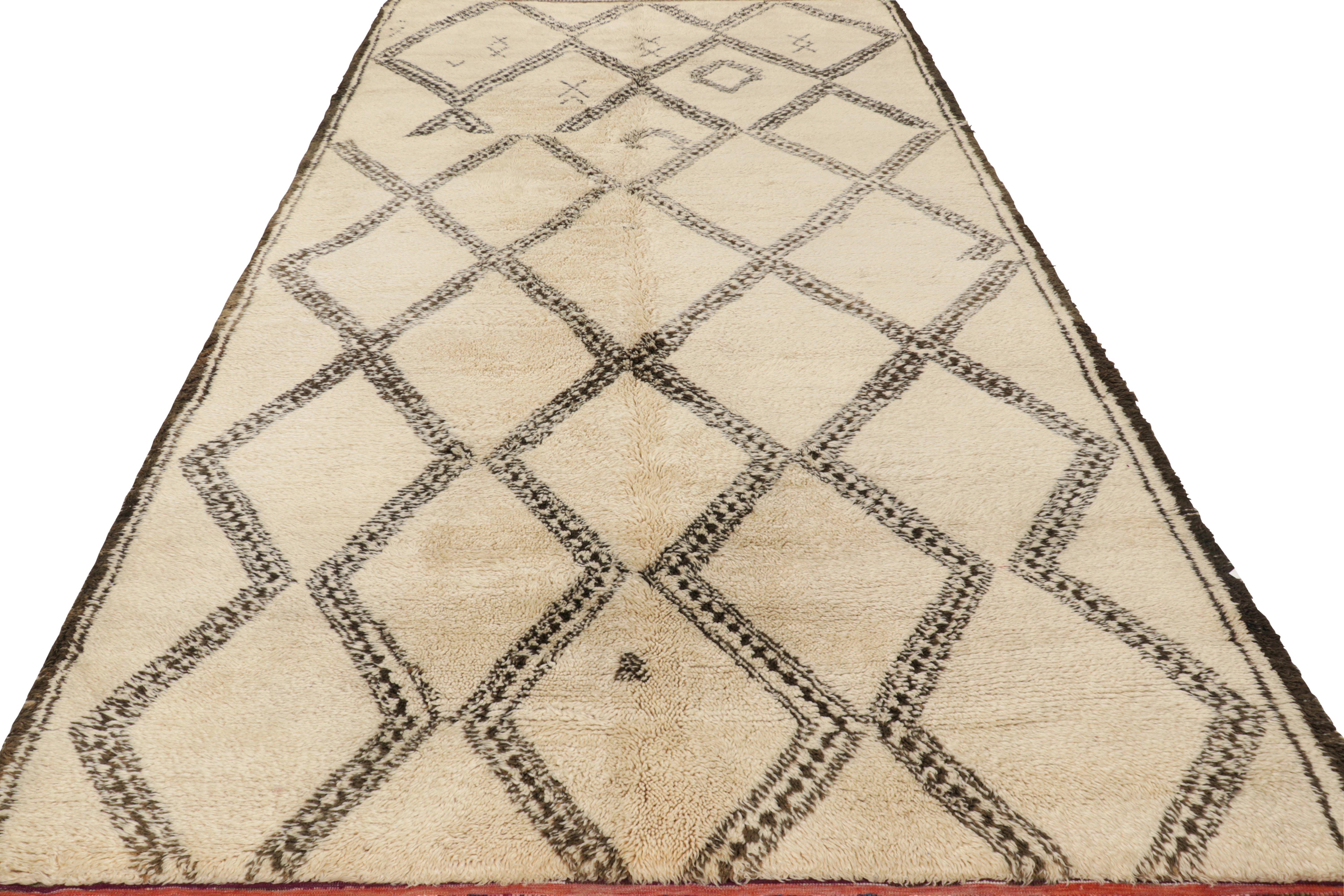Mid-20th Century Vintage Moroccan Rug in Beige with Brown Geometric Patterns, from Rug & Kilim For Sale