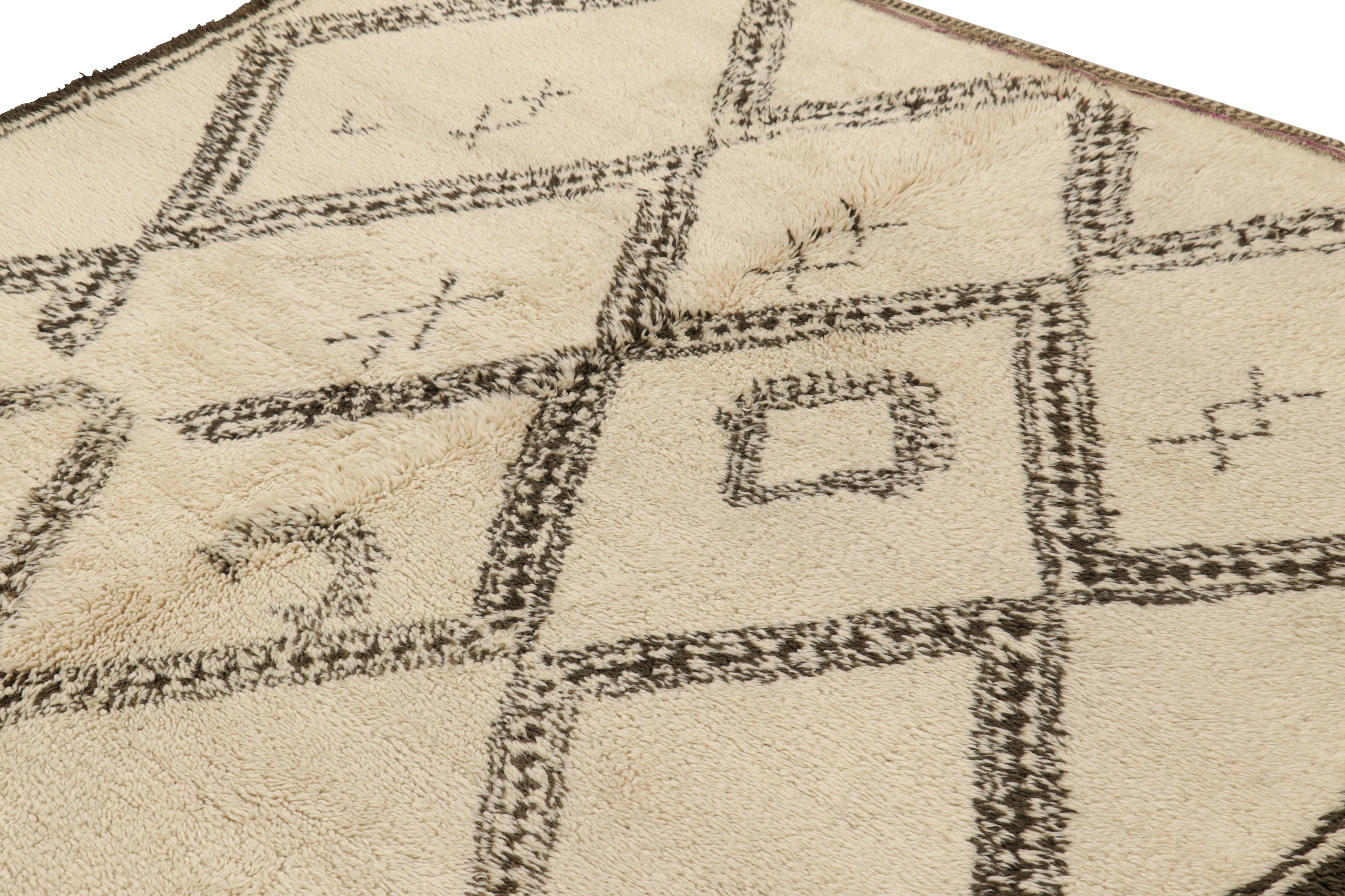 Wool Vintage Moroccan Rug in Beige with Brown Geometric Patterns, from Rug & Kilim For Sale
