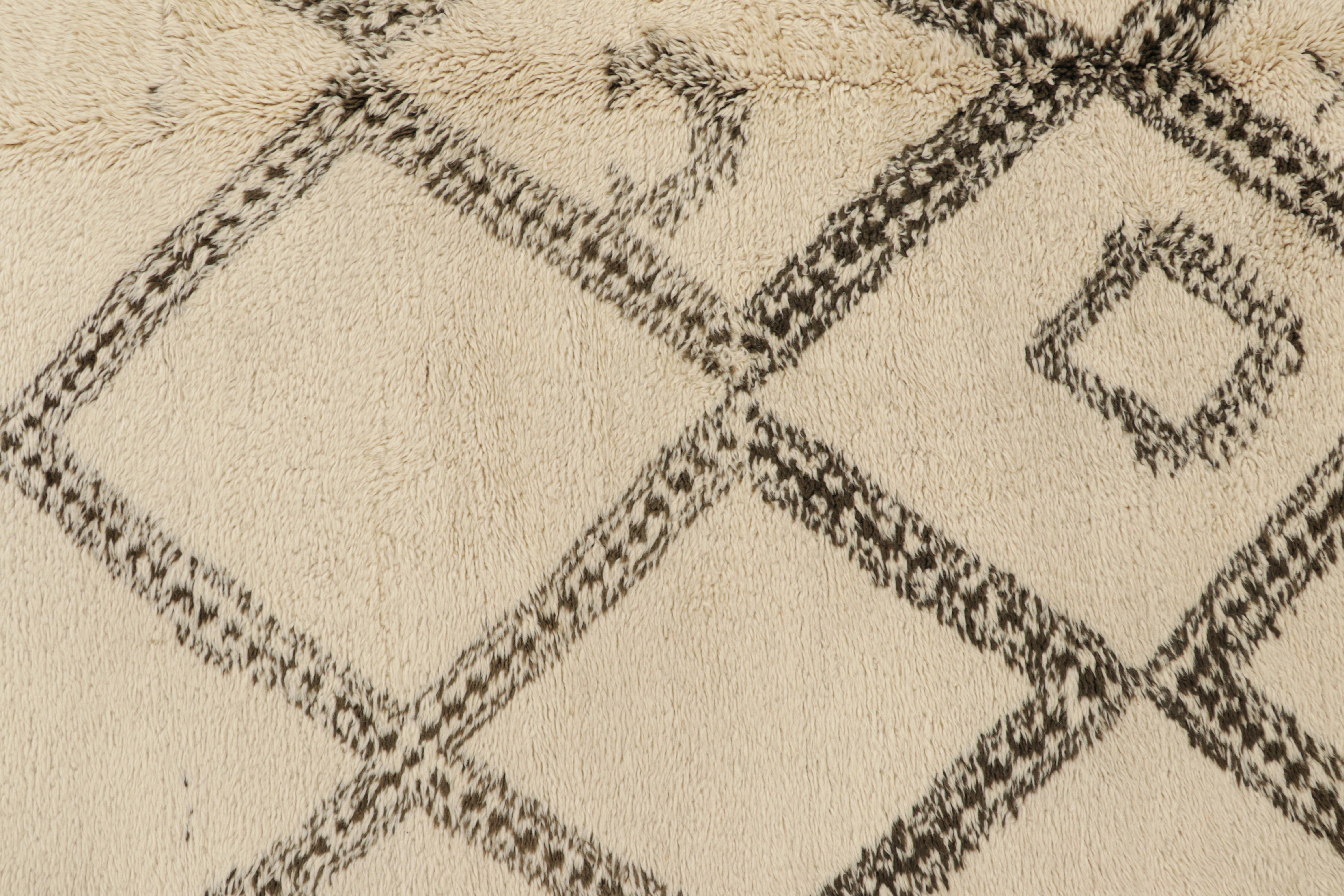 Vintage Moroccan Rug in Beige with Brown Geometric Patterns, from Rug & Kilim For Sale 1