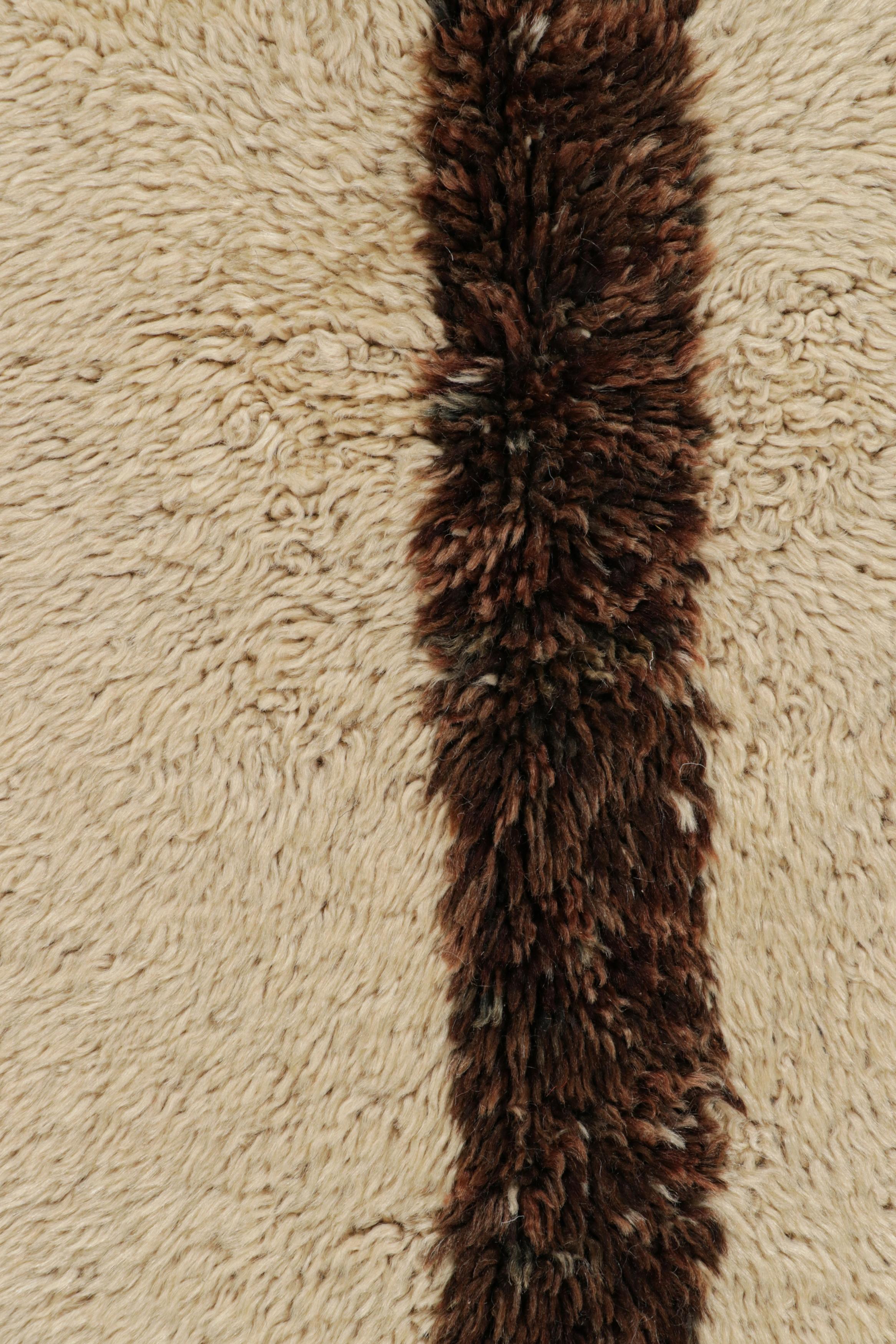 Hand-Knotted Vintage Moroccan Rug in Beige with Chocolate Brown Stripes, from Rug & Kilim For Sale