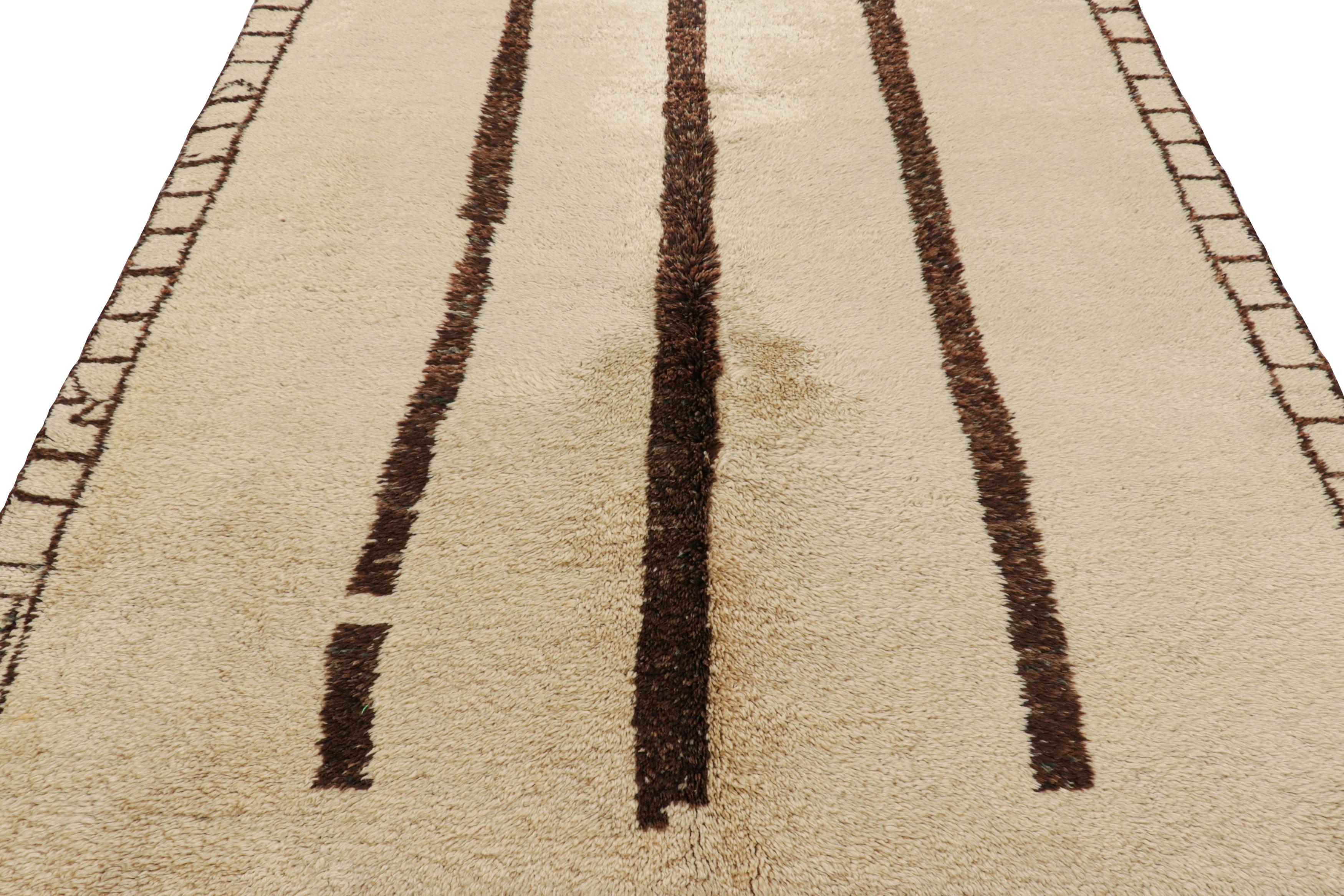 Mid-20th Century Vintage Moroccan Rug in Beige with Chocolate Brown Stripes, from Rug & Kilim For Sale