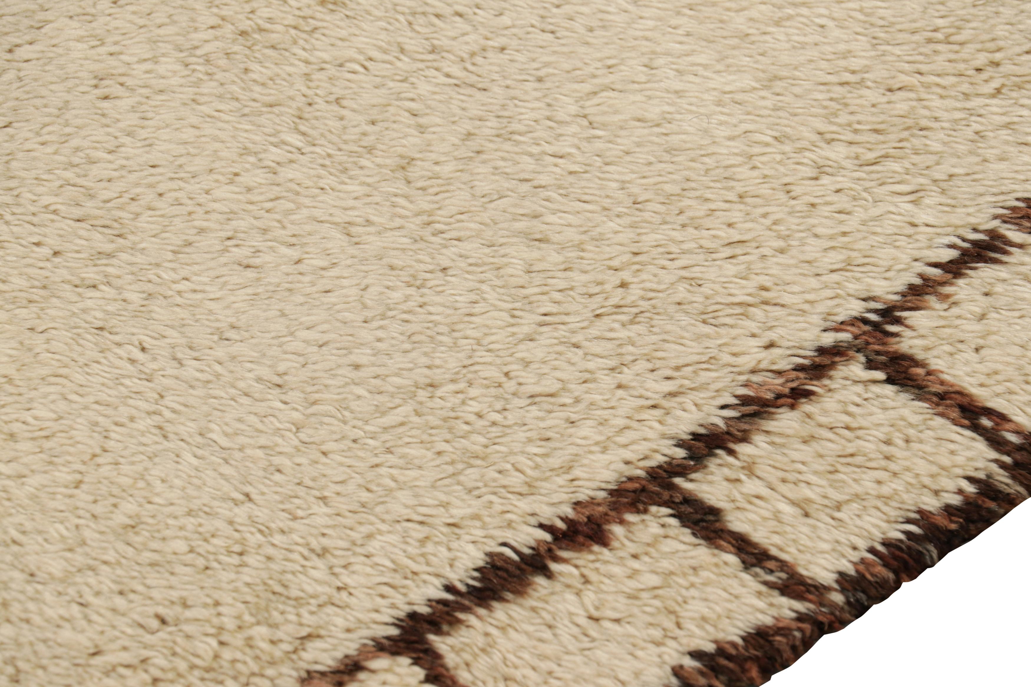 Wool Vintage Moroccan Rug in Beige with Chocolate Brown Stripes, from Rug & Kilim For Sale