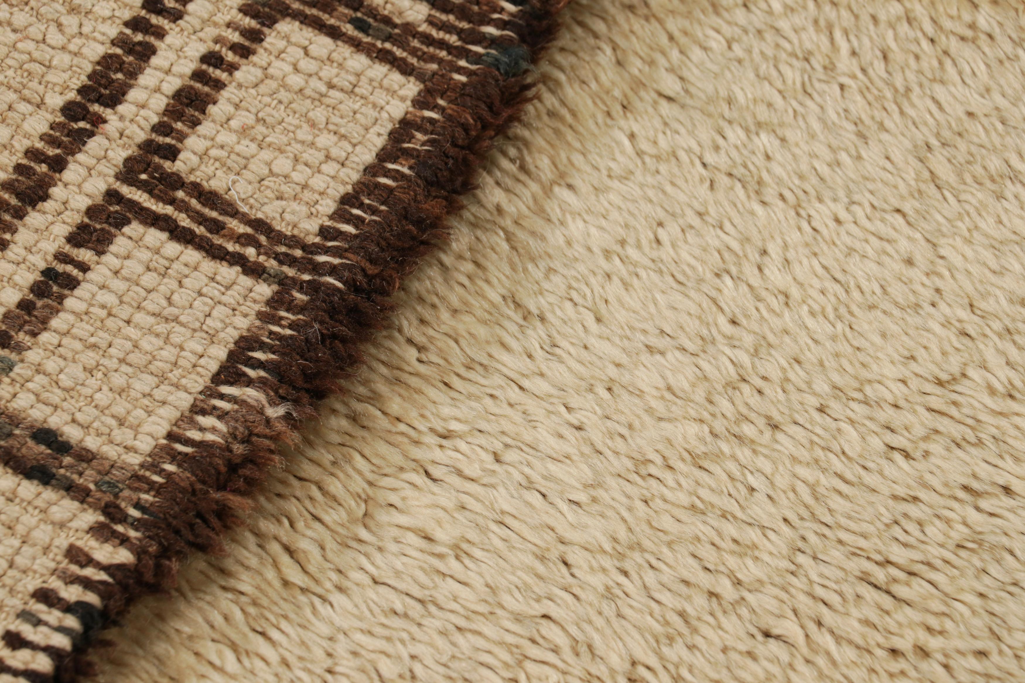 Vintage Moroccan Rug in Beige with Chocolate Brown Stripes, from Rug & Kilim For Sale 1