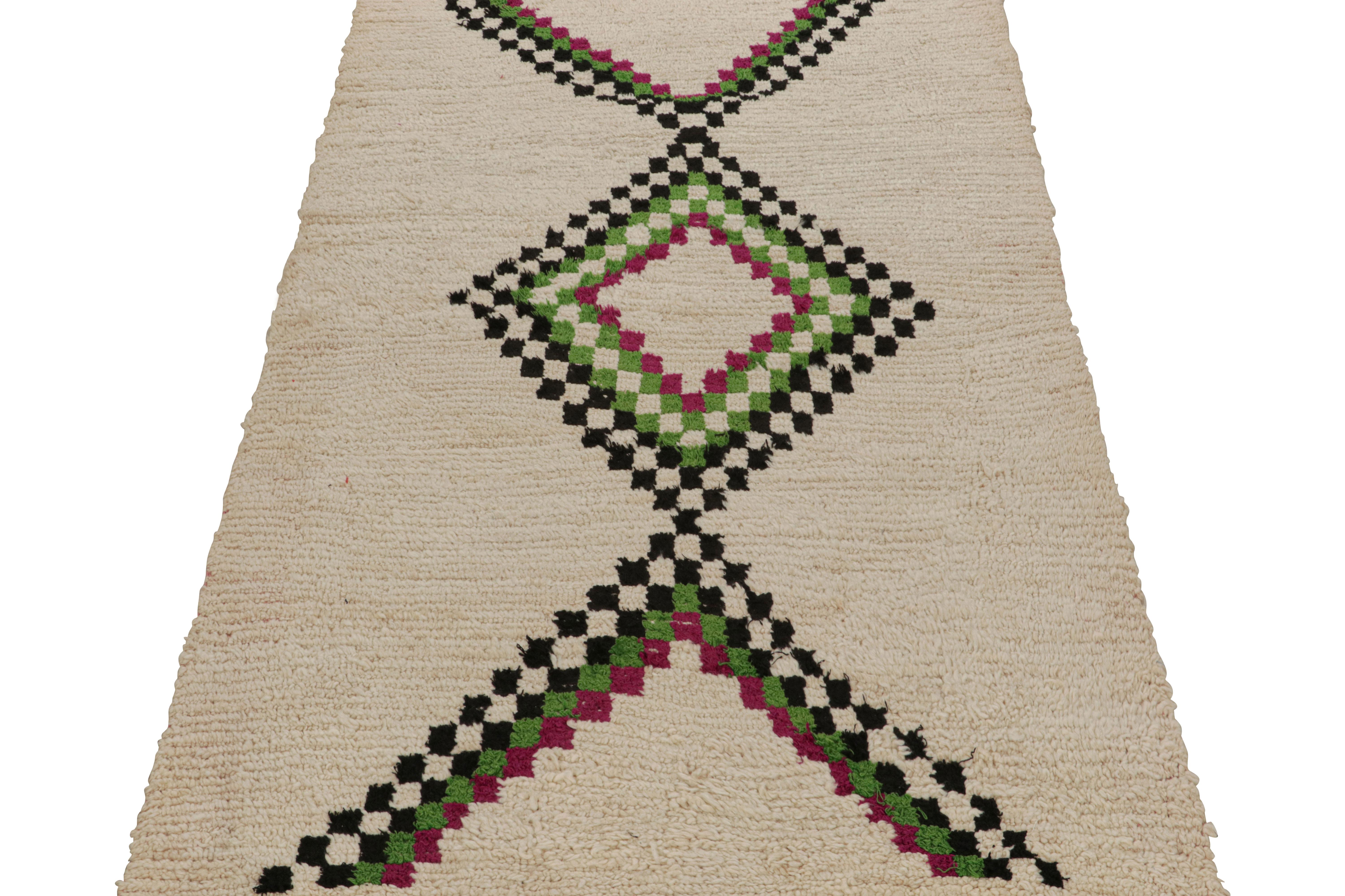 Hand-Knotted Vintage Moroccan Rug in Beige with Diamond Patterns, from Rug & Kilim  For Sale