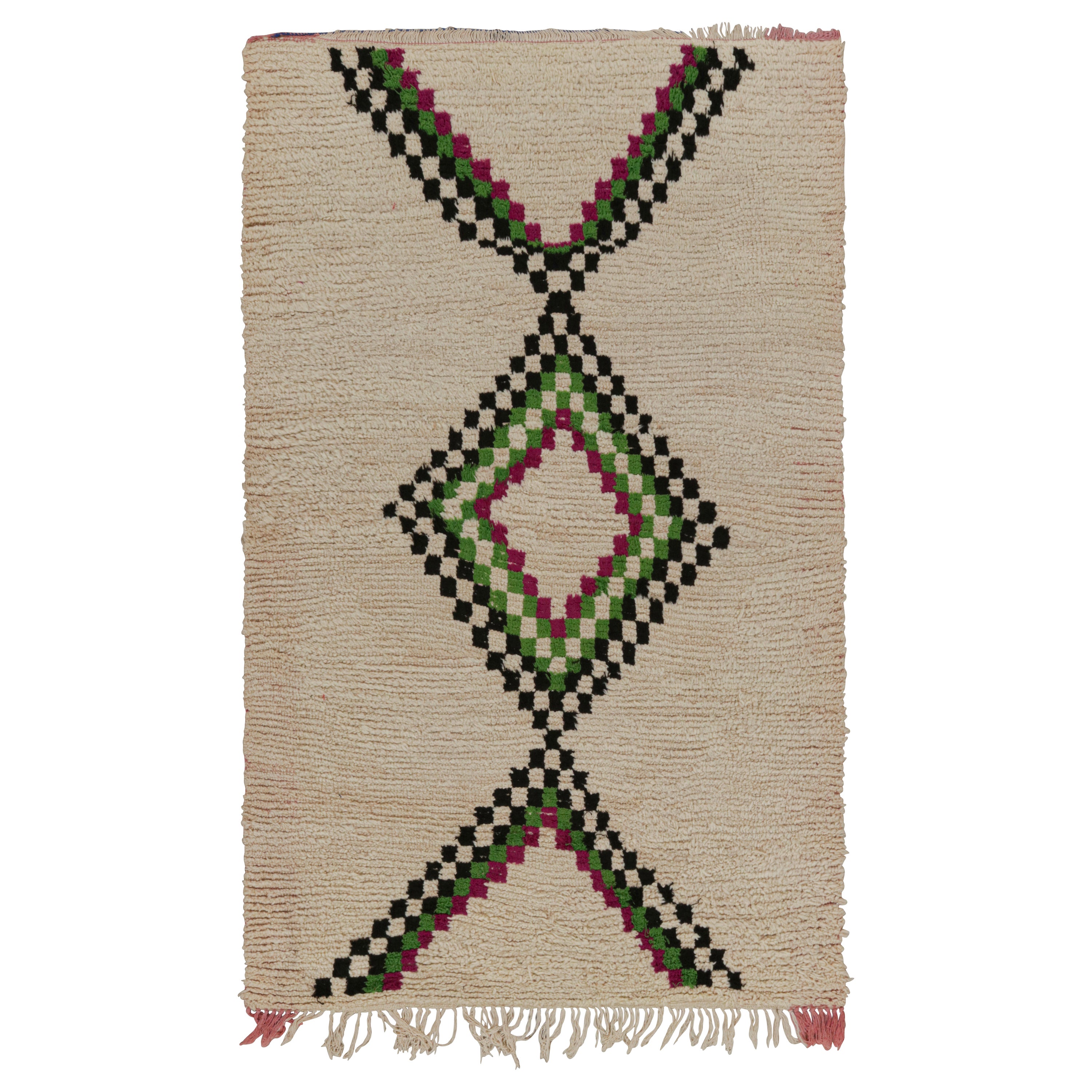 Vintage Moroccan Rug in Beige with Diamond Patterns, from Rug & Kilim