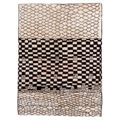 Vintage Moroccan Rug in Black & Ivory Grid with Tribal Netting