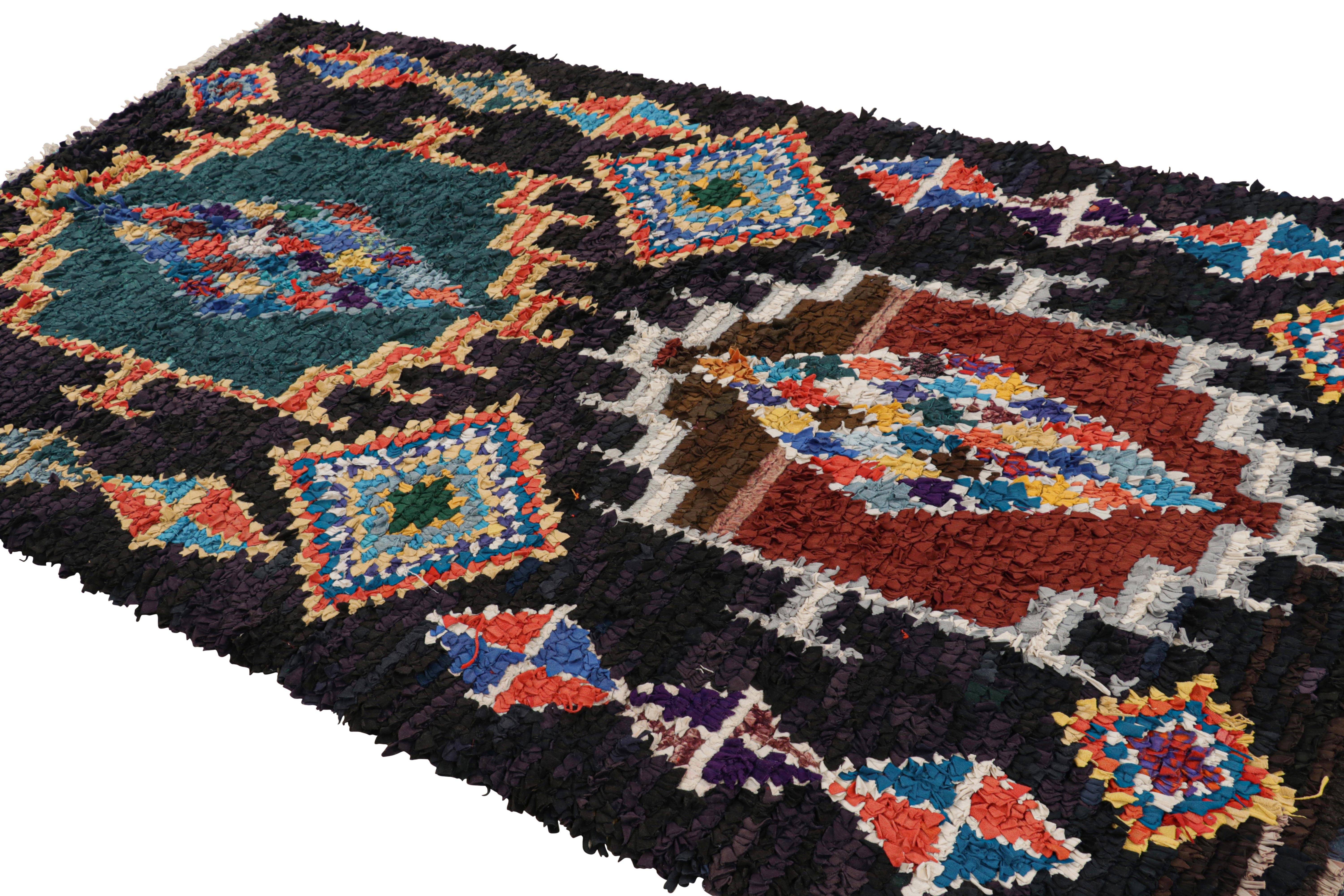 Mid-20th Century Vintage Moroccan Rug in Black with Geometric Medallions, from Rug & Kilim For Sale