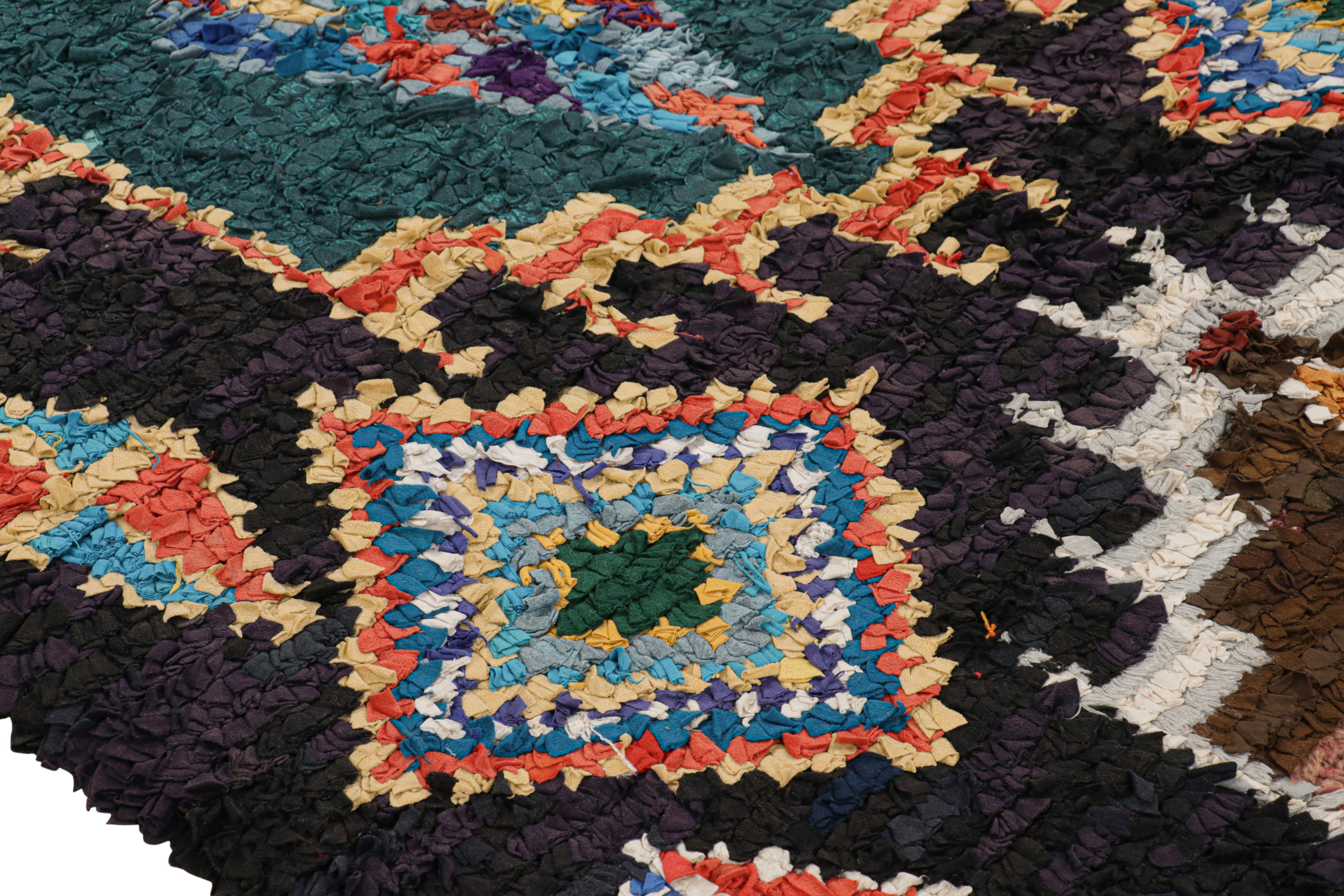 Wool Vintage Moroccan Rug in Black with Geometric Medallions, from Rug & Kilim For Sale