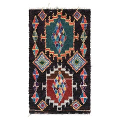 Vintage Moroccan Rug in Black with Geometric Medallions, from Rug & Kilim