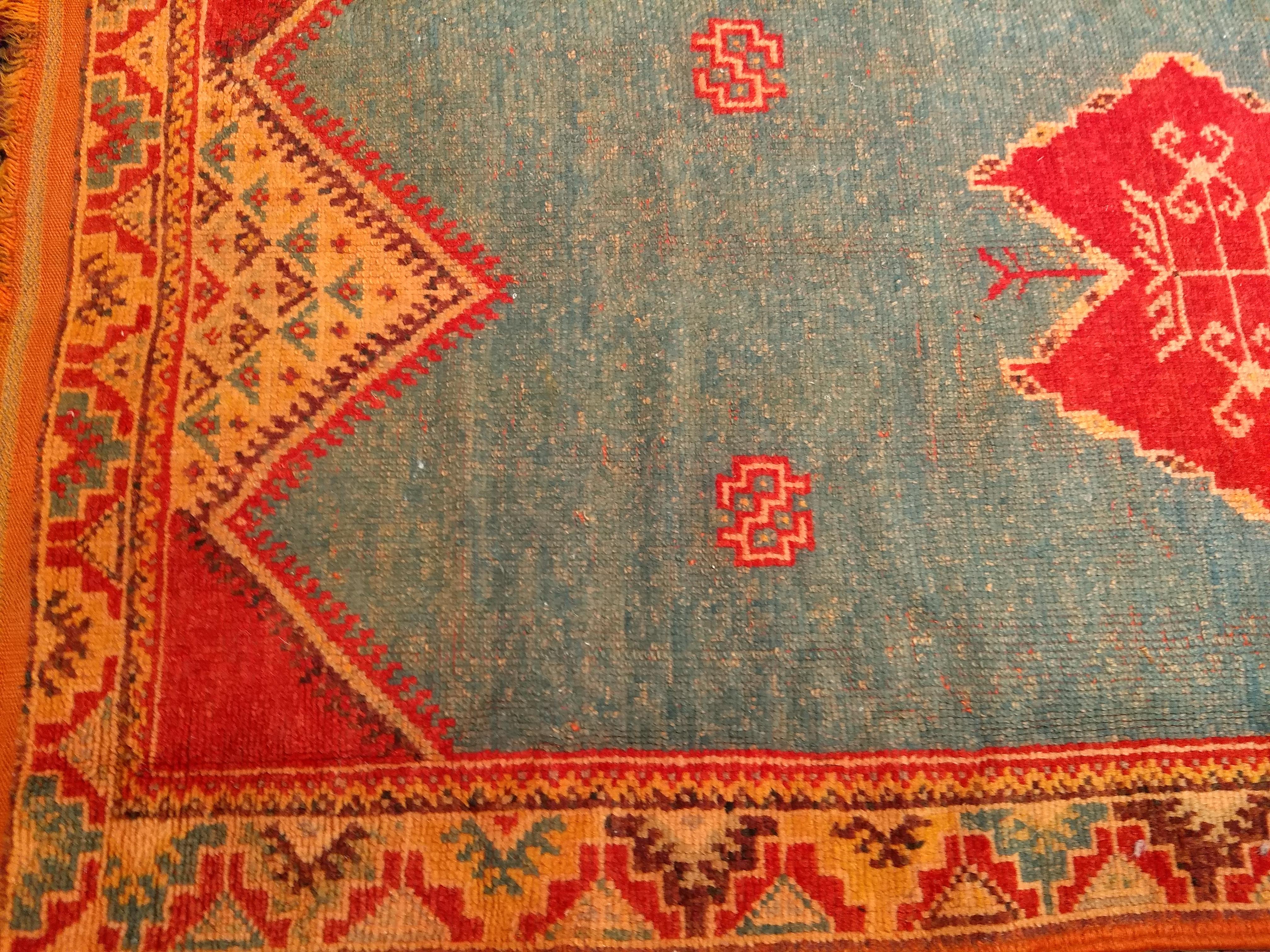 Vintage Moroccan Area Rug in Geometric Pattern in Pale Green, yellow, Red, Brown For Sale 3