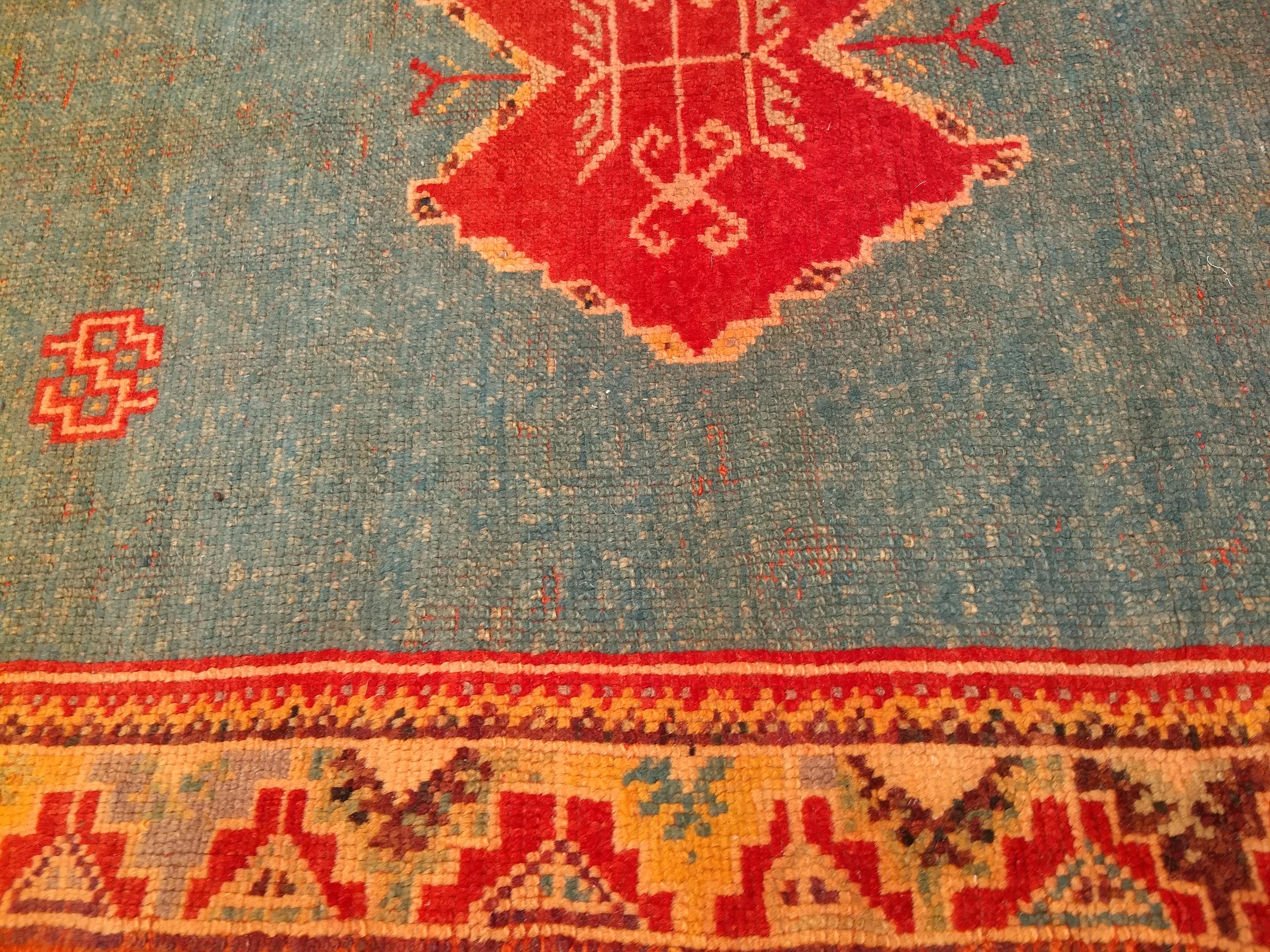 Vintage Moroccan Area Rug in Geometric Pattern in Pale Green, yellow, Red, Brown For Sale 5