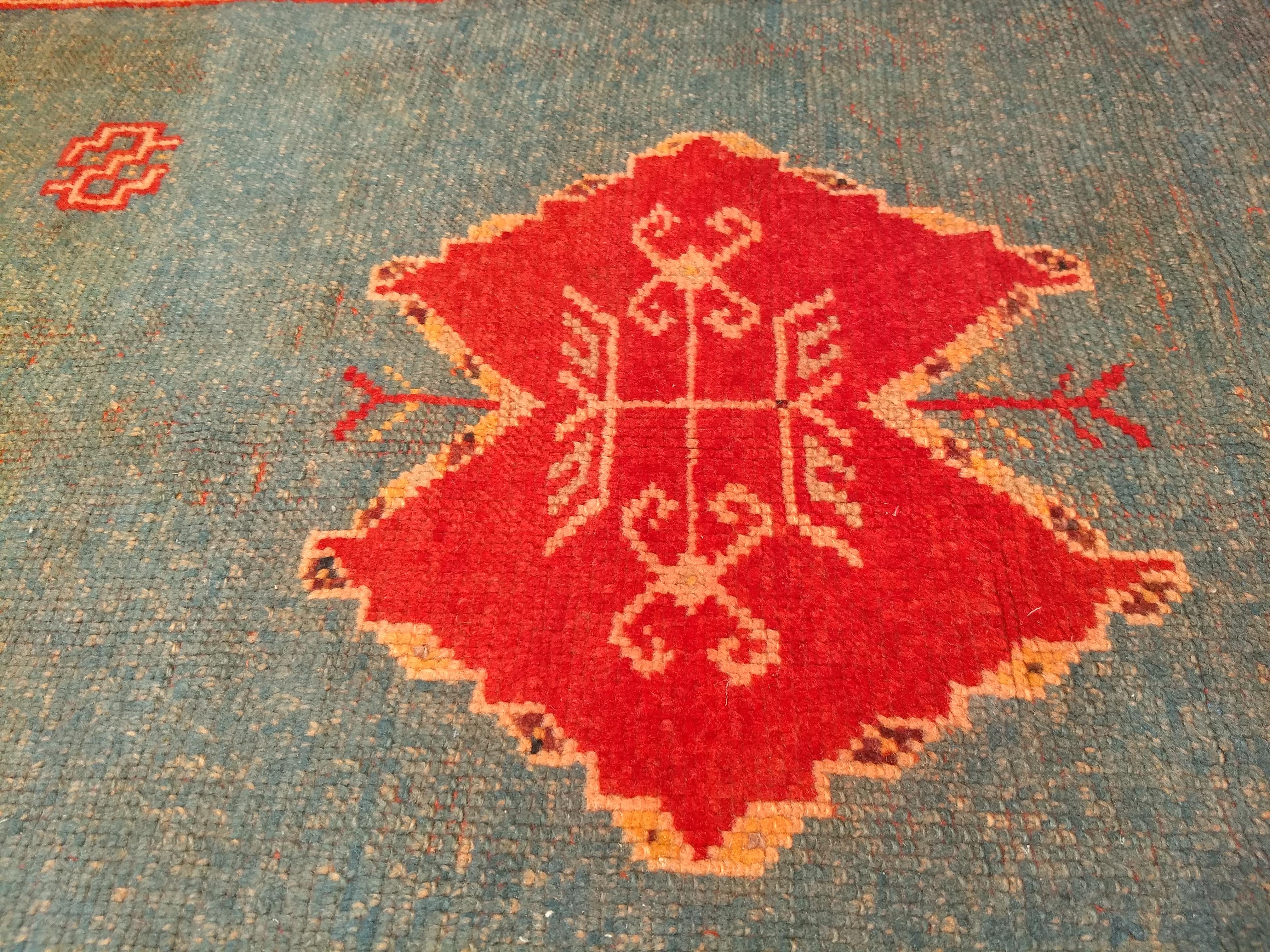 Vintage Moroccan Area Rug in Geometric Pattern in Pale Green, yellow, Red, Brown For Sale 6