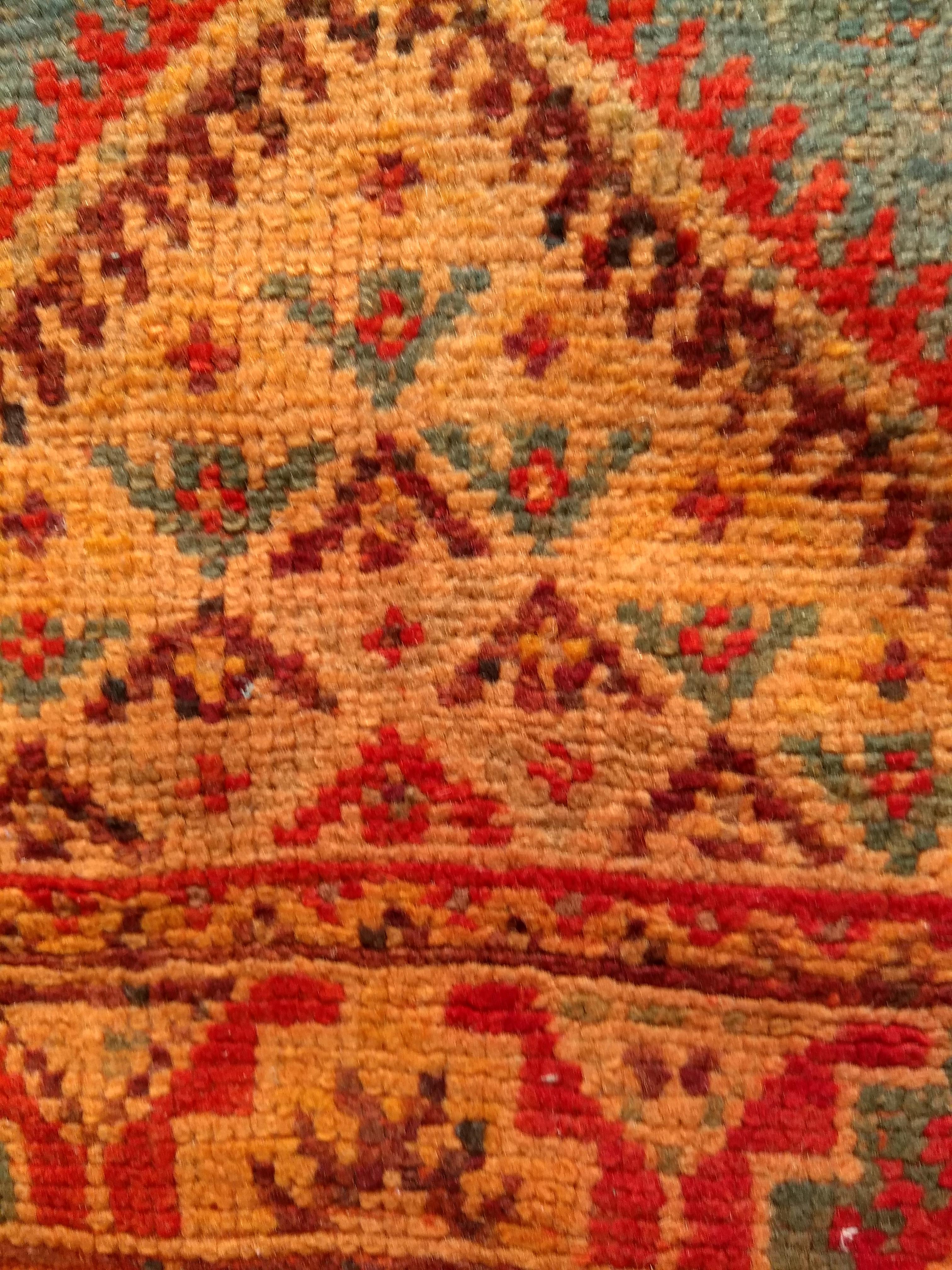 20th Century Vintage Moroccan Area Rug in Geometric Pattern in Pale Green, yellow, Red, Brown For Sale