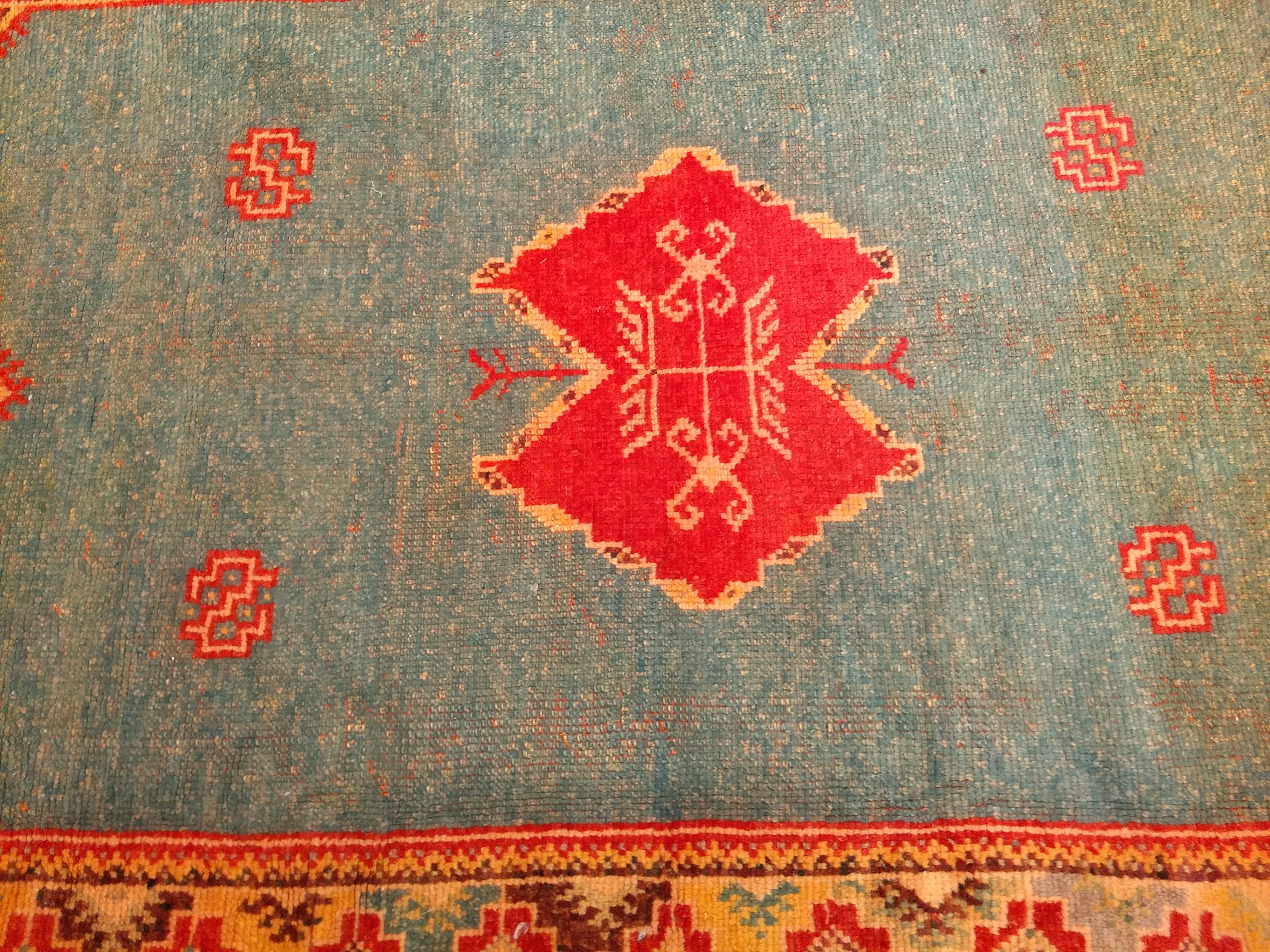 Vintage Moroccan Area Rug in Geometric Pattern in Pale Green, yellow, Red, Brown For Sale 2