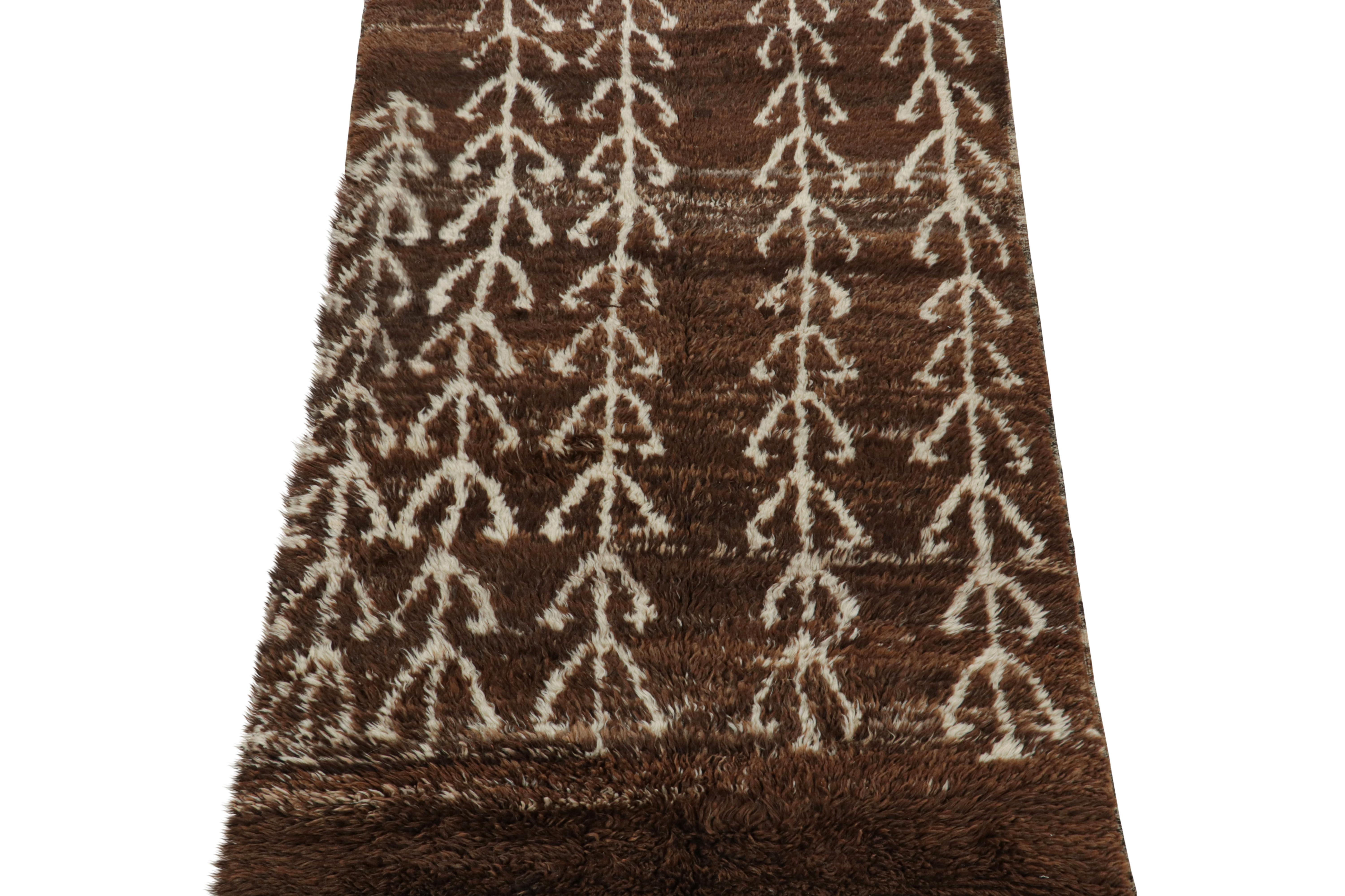 Tribal Vintage Moroccan rug in Brown with Beige Geometric Patterns, from Rug & Kilim For Sale