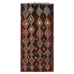 Vintage Moroccan Rug in Brown with Colorful Lozenge Diamonds  Rug & Kilim