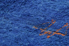 Vintage Moroccan Rug in Cobalt Blue and Orange Tones - Rug & Kilim