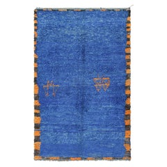 Vintage Moroccan Rug in Cobalt Blue and Orange Tones - Rug & Kilim