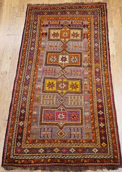 Vintage Moroccan Rug in Geometric Pattern in Purple, Pink, Yellow and Orange
