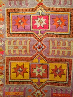 Vintage Moroccan Rug in Geometric Pattern in Purple, Pink, Yellow and Orange
