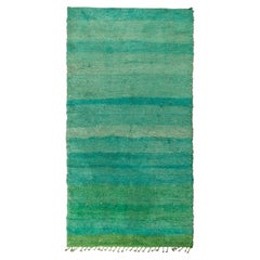 Vintage Moroccan Rug in Green, Blue Solid Striped Pattern