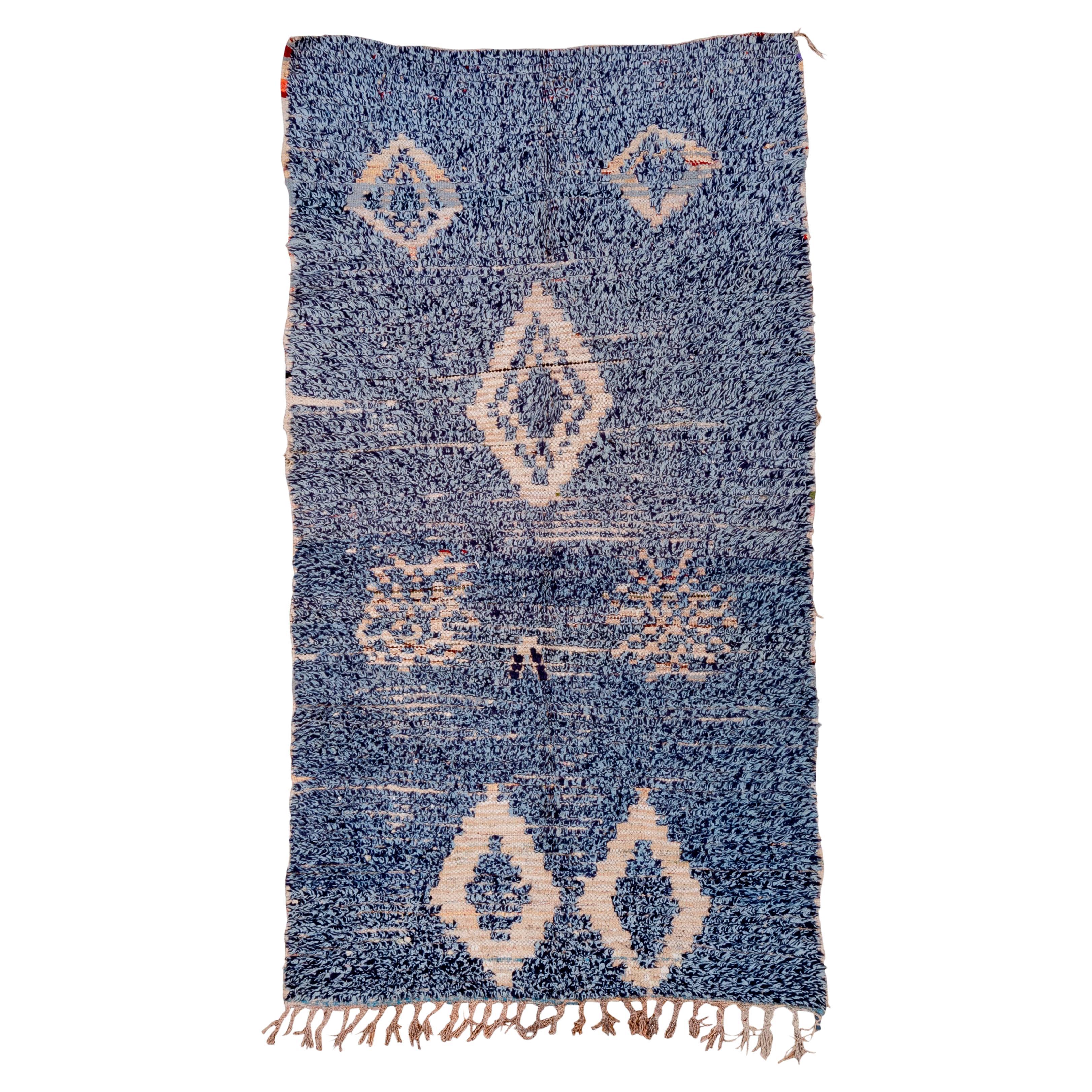 Vintage Moroccan Rug in Indigo with Diamond and Berber Star Motifs For Sale