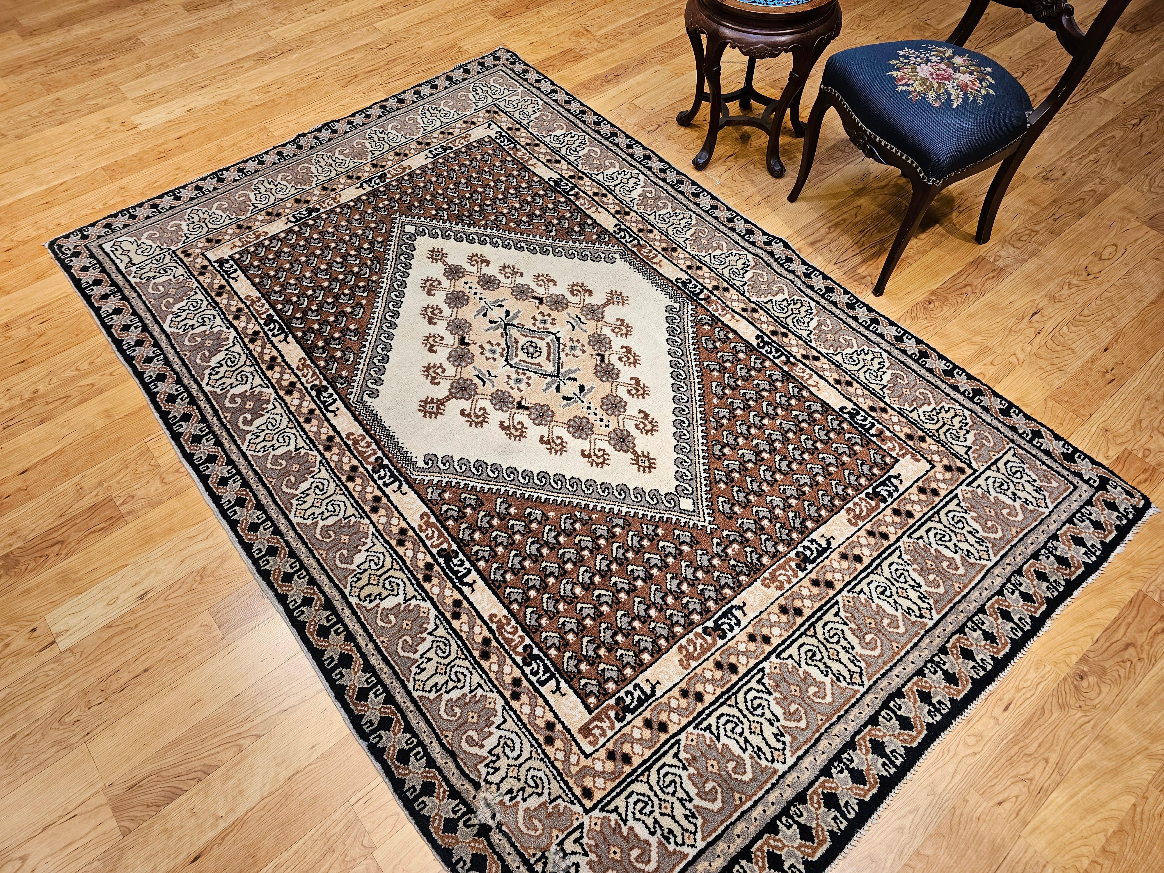 Vintage Moroccan Rug in Medallion Pattern in Brown, Ivory, Black, Gray For Sale 4