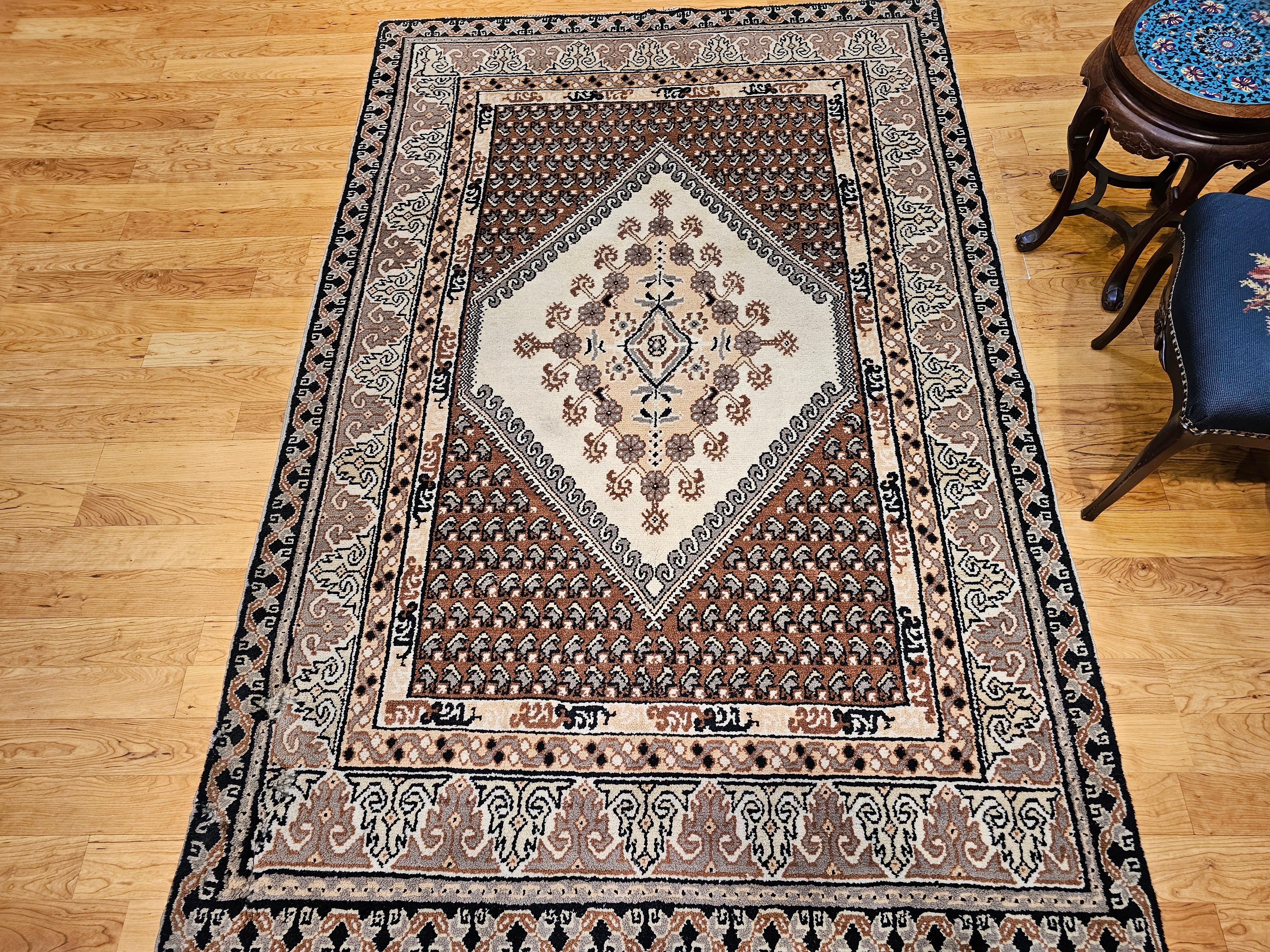 Vintage Moroccan Rug in Medallion Pattern in Brown, Ivory, Black, Gray For Sale 5