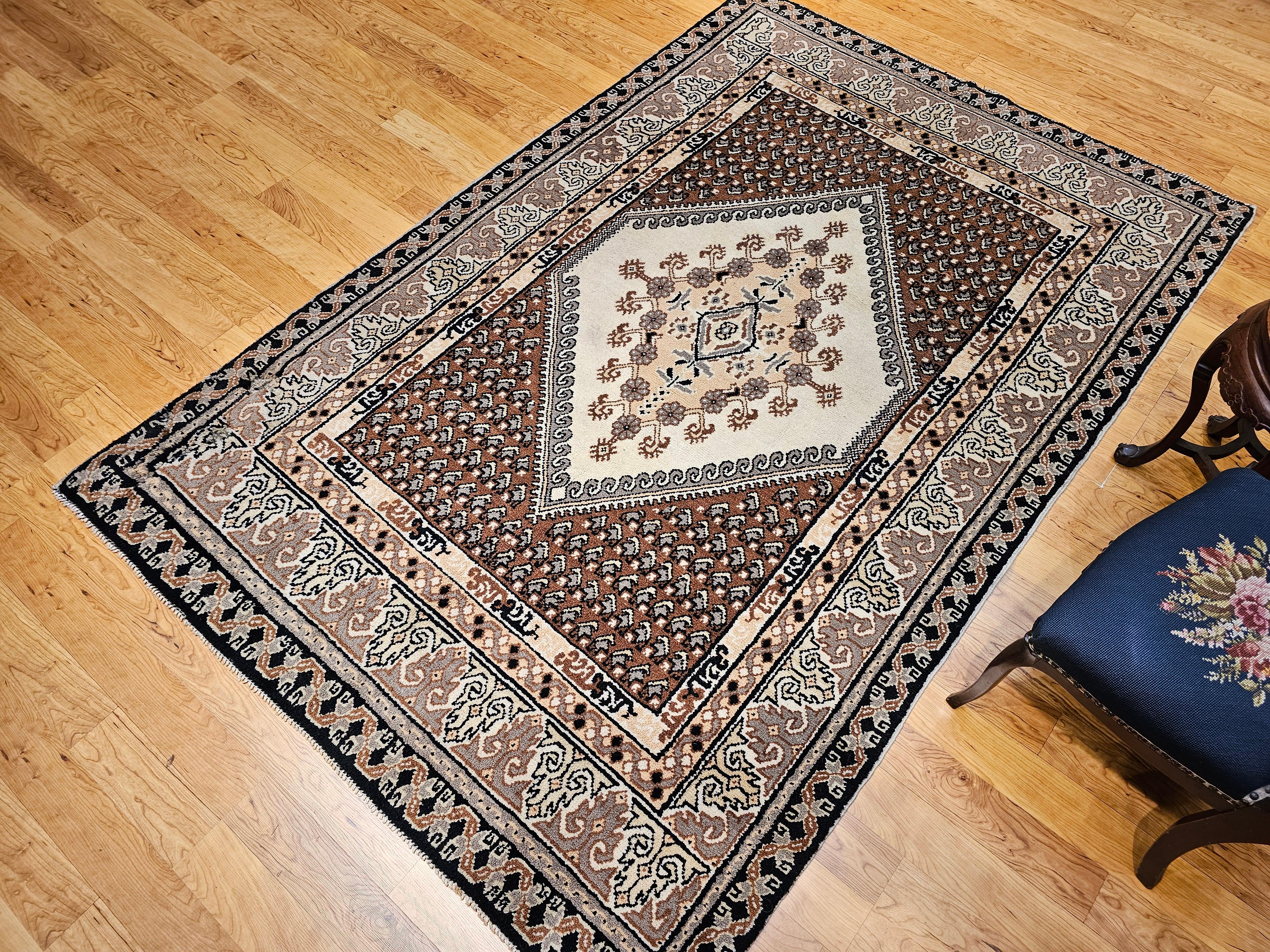 Vintage Moroccan Rug in Medallion Pattern in Brown, Ivory, Black, Gray For Sale 6
