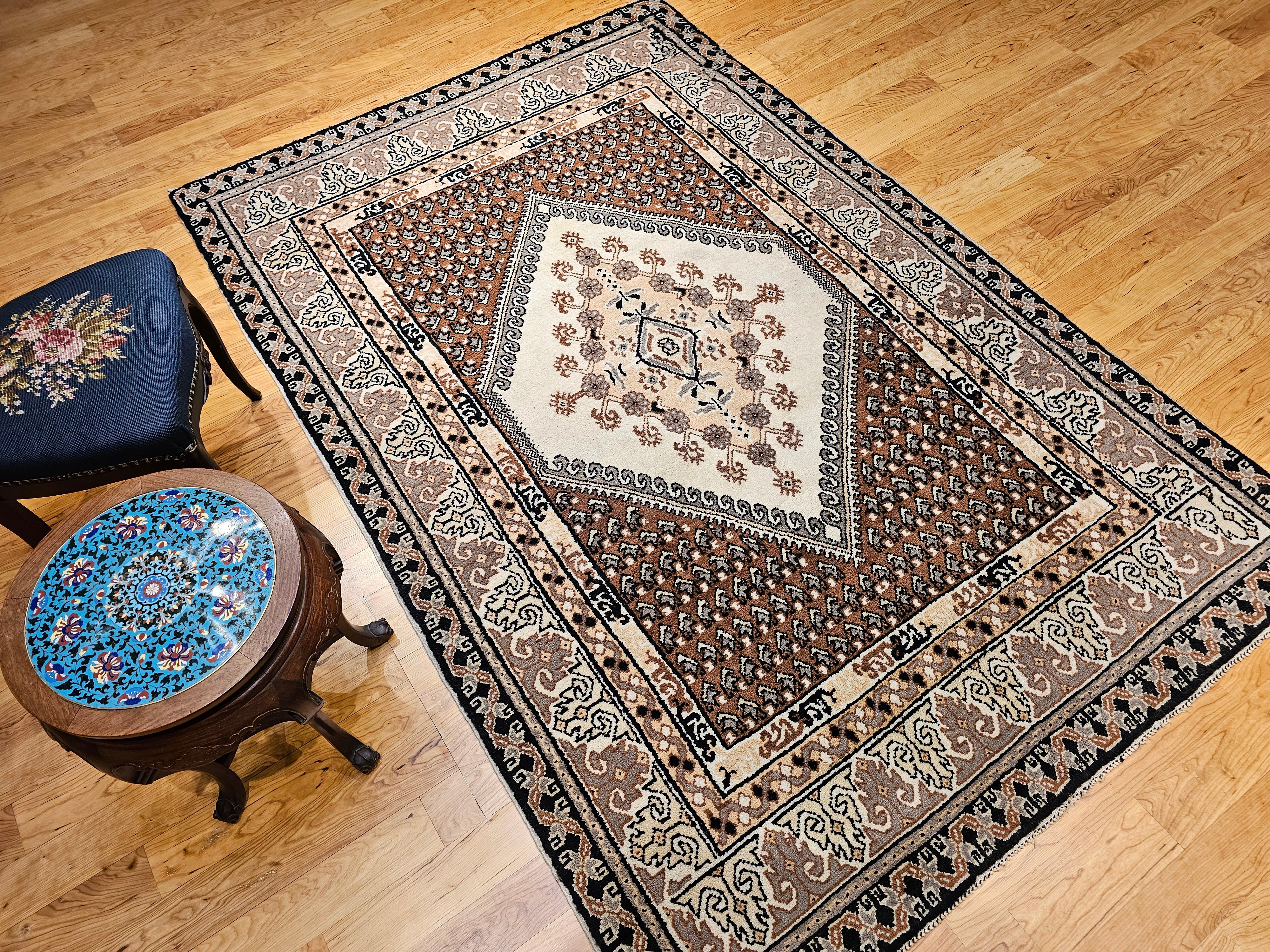 Vintage Moroccan Rug in Medallion Pattern in Brown, Ivory, Black, Gray For Sale 7