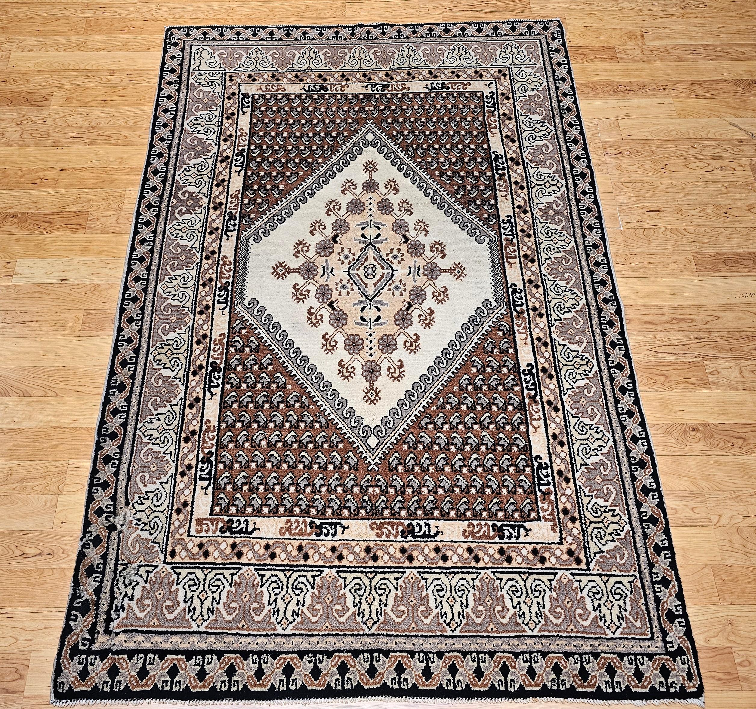 Vintage Moroccan Rug in Medallion Pattern in Brown, Ivory, Black, Gray For Sale 14
