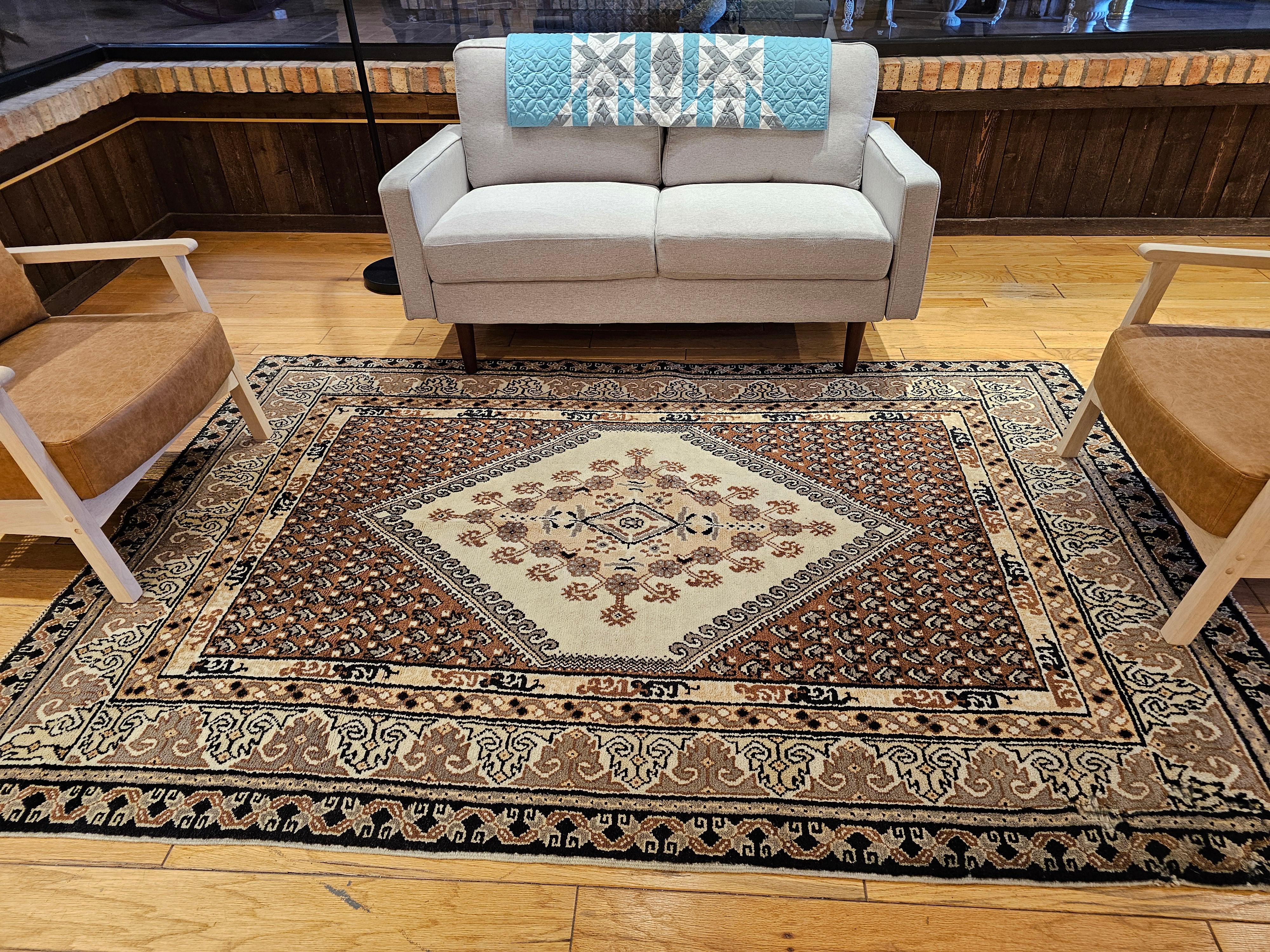 Marokkanischer Vintage-Teppich mit Medaillon-Muster in Brown, Elfenbein, Schwarz, Grau im Angebot 12
