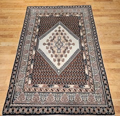Vintage 1950s Moroccan Area Rug, Hand-Woven Wool Pile, Geometric Design, 6' x 9'